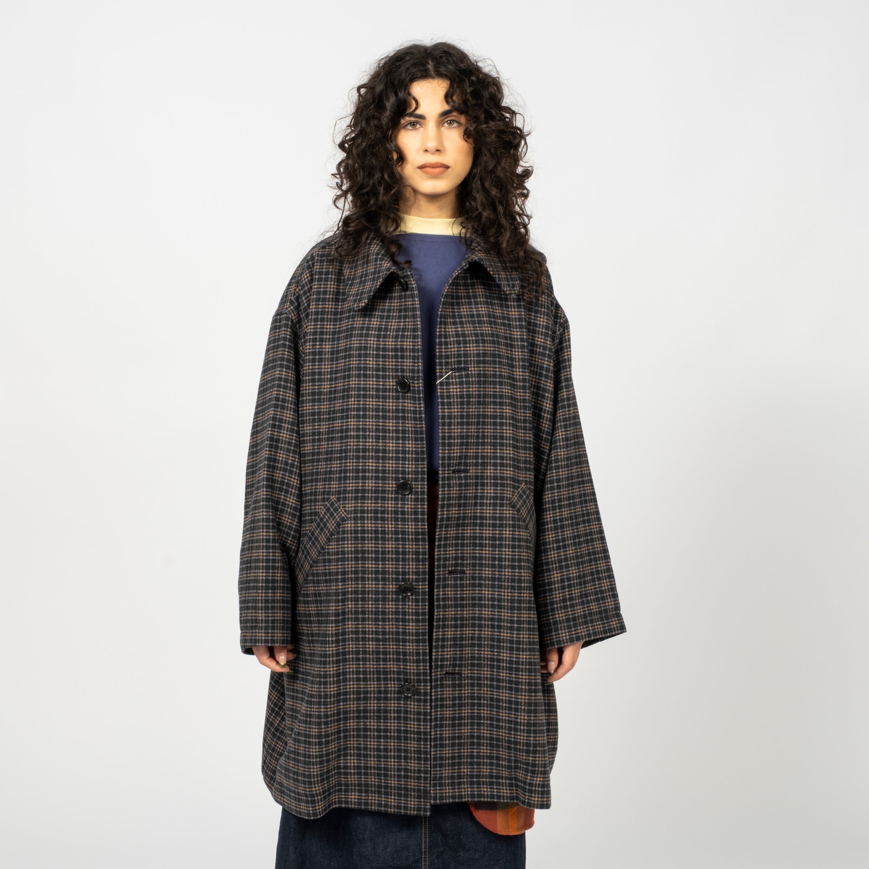 [BEAMS BOY] O.GUNCLUB CHECK COAT _ NAVY