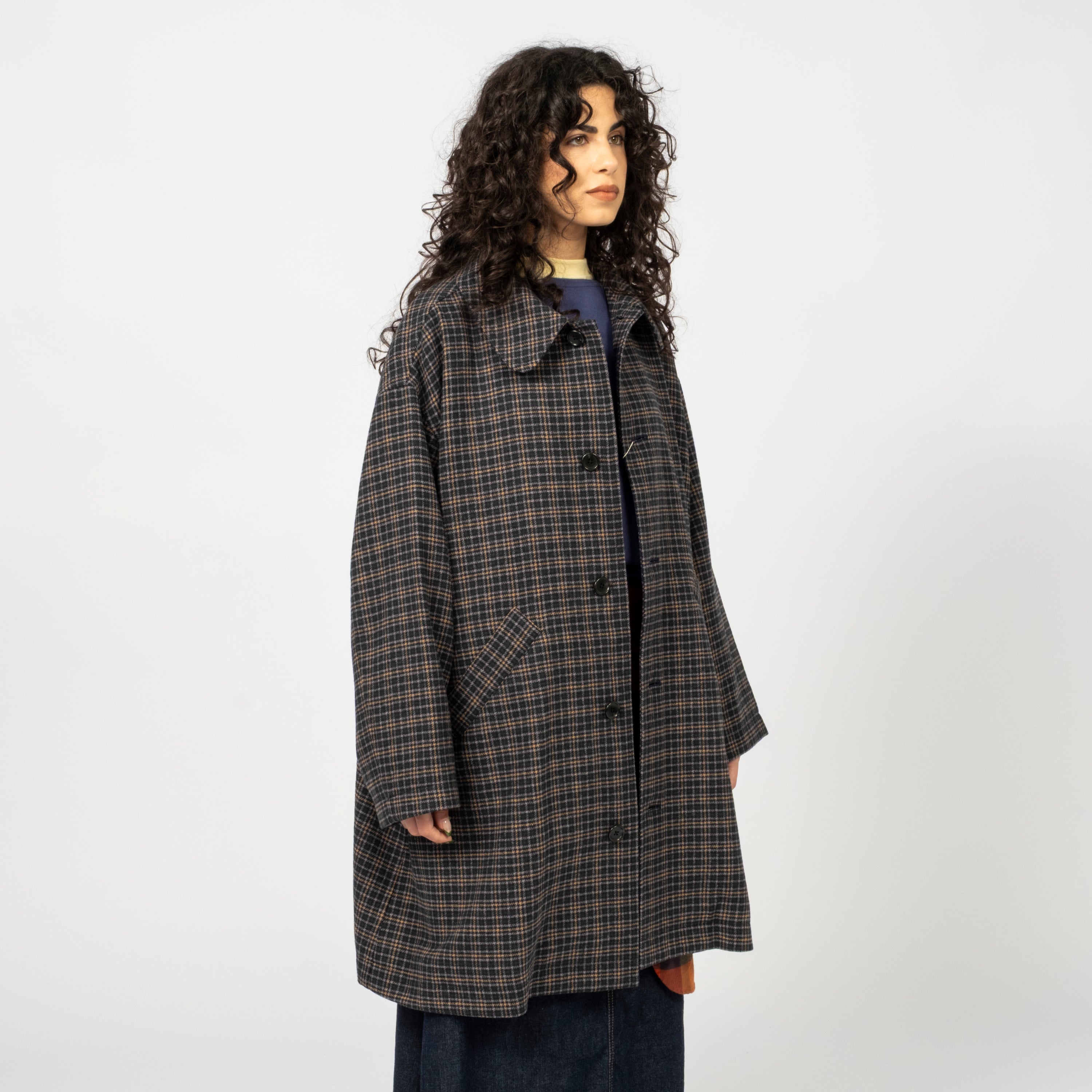 [BEAMS BOY] O.GUNCLUB CHECK COAT _ NAVY