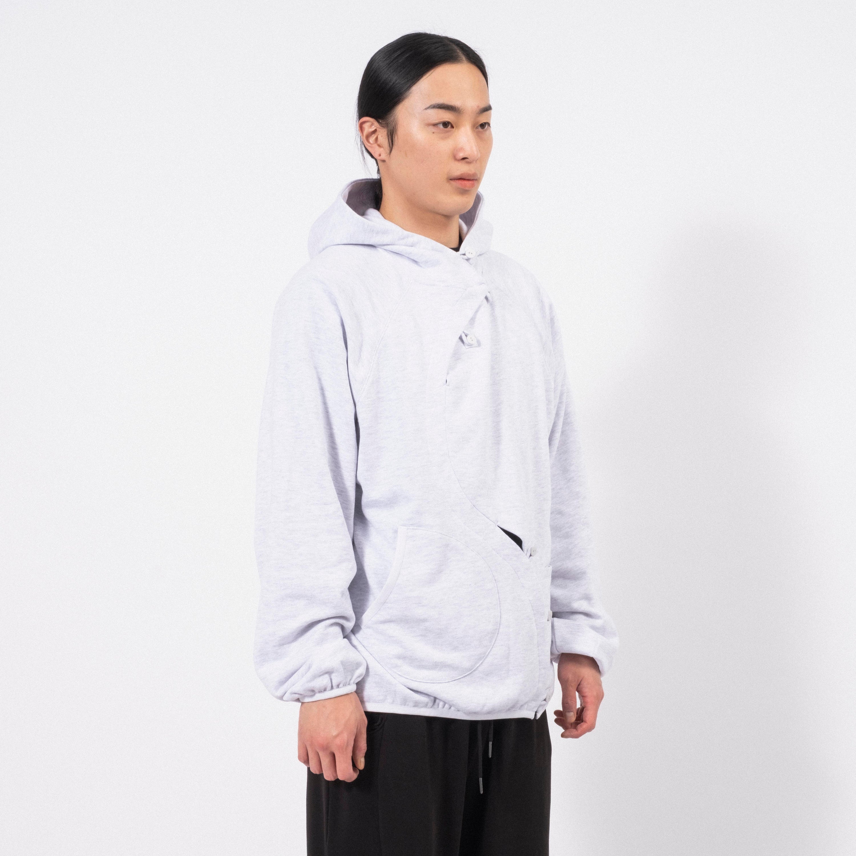 [SAN SAN GEAR] BUTTON HOODIE _ WHITE MELANGE