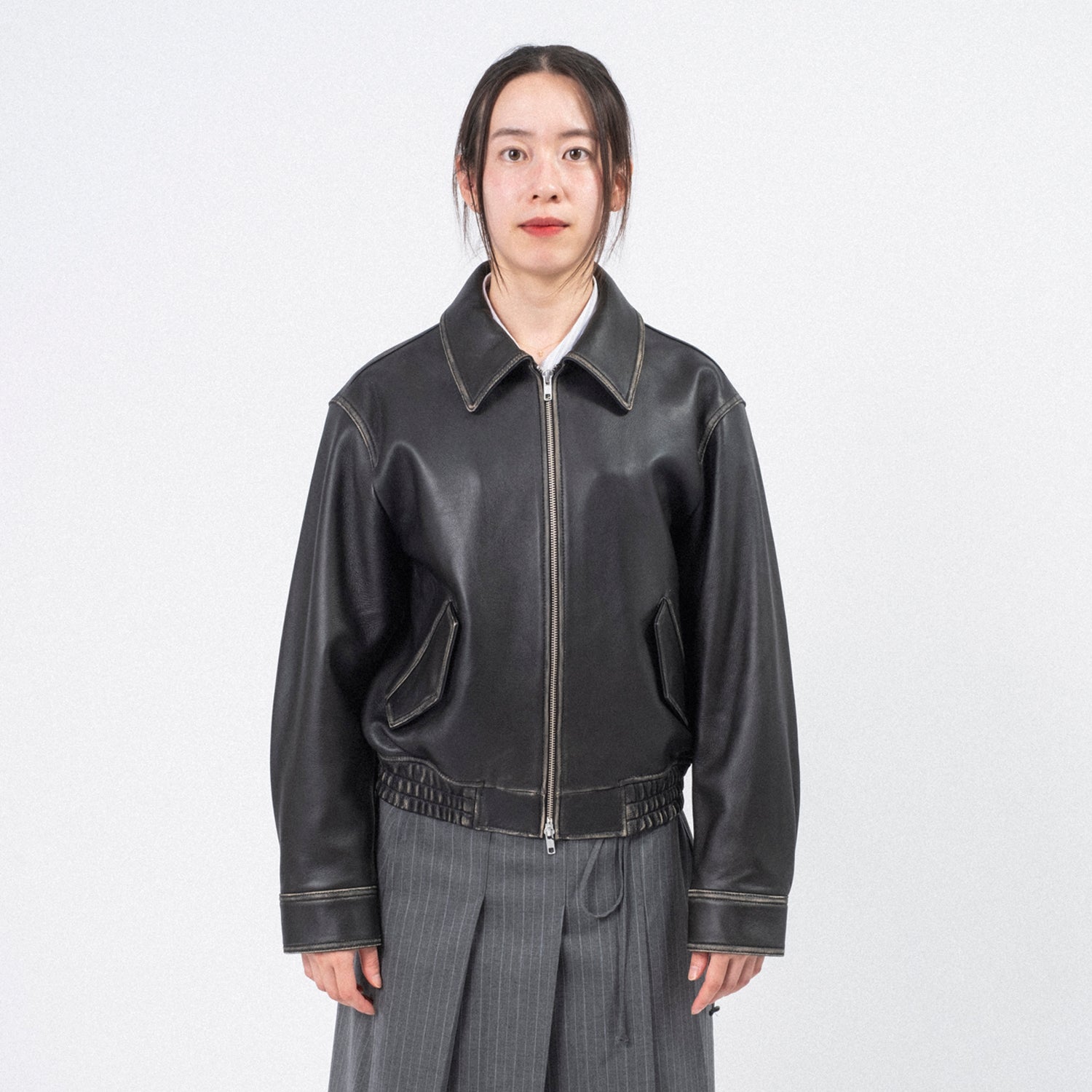 [DUNST] UNISEX LAMBSKIN LEATHER BLOUSON _ BRUSHED BLACK