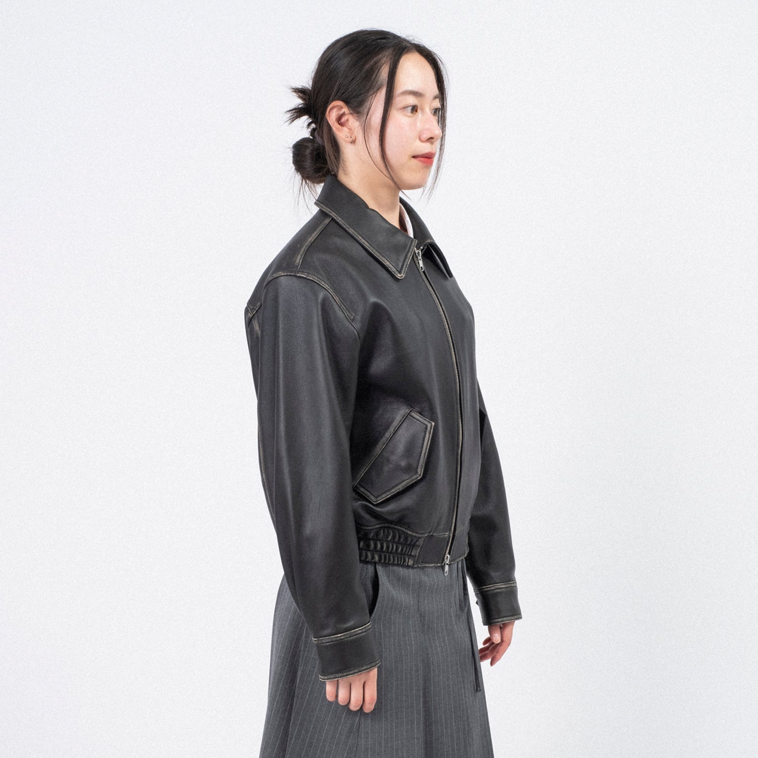 [DUNST] UNISEX LAMBSKIN LEATHER BLOUSON _ BRUSHED BLACK