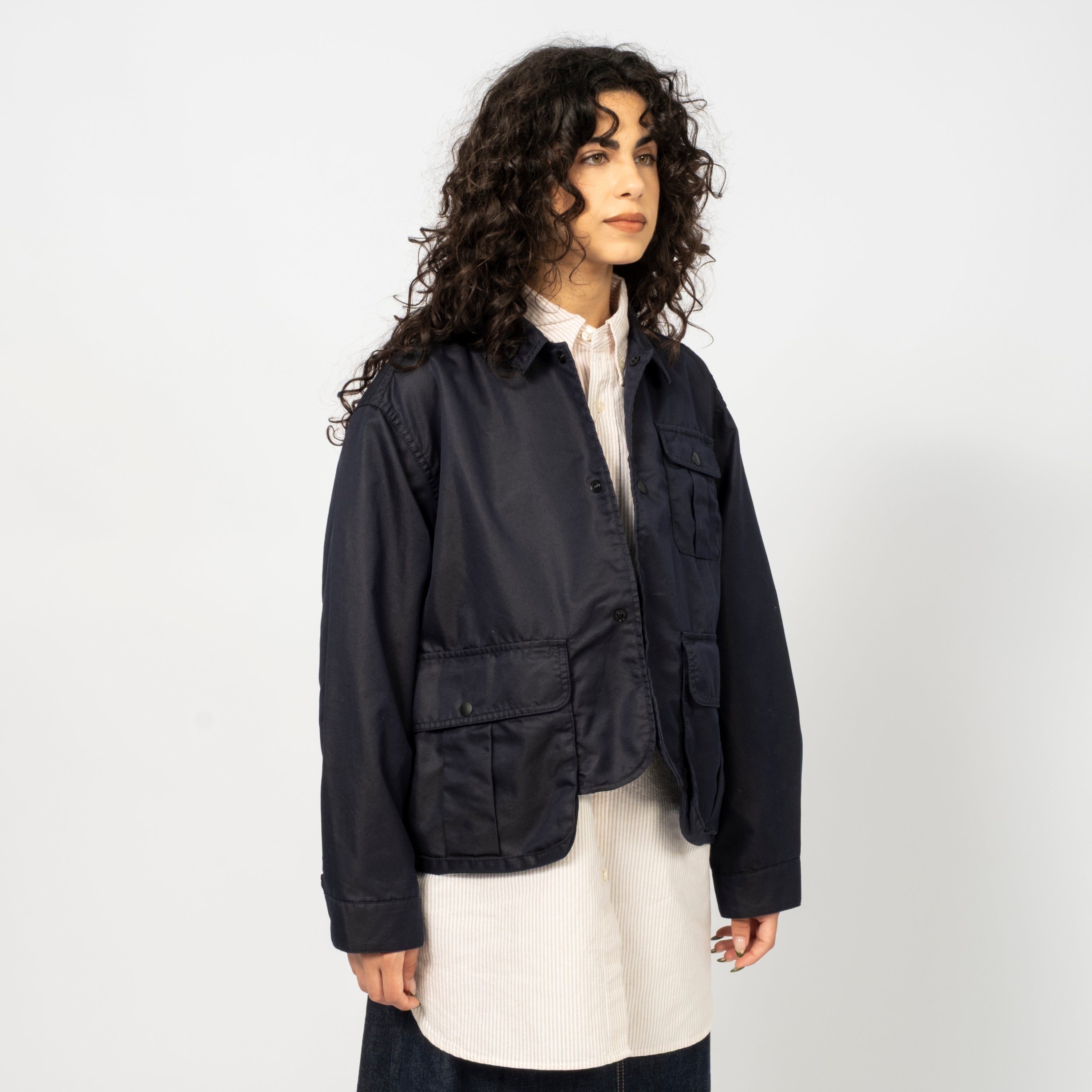 [BEAMS BOY] O.CHAMBRAY GABARDINE SHORT FISHING JACKET _ NAVY