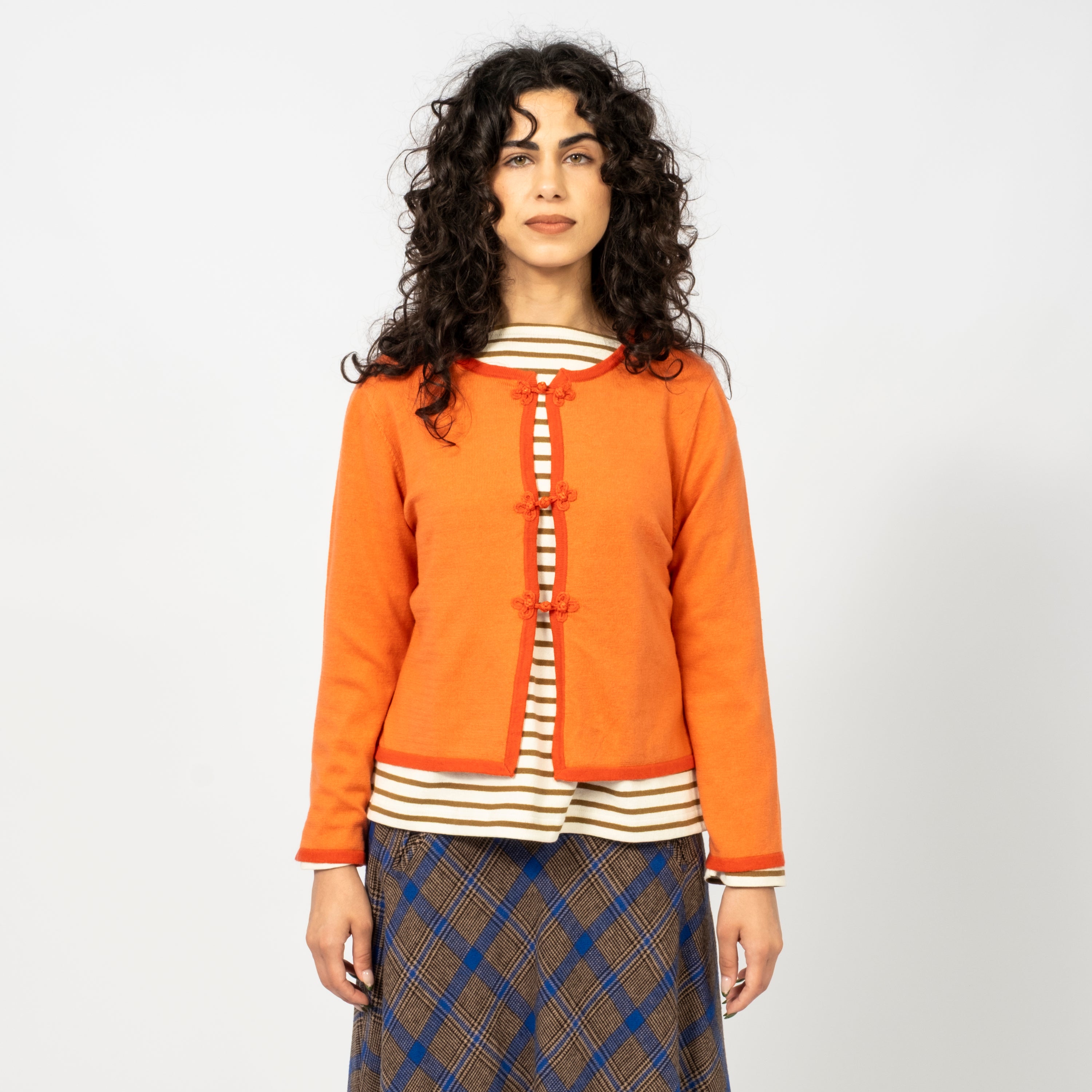 [BEAMS BOY] O.12G CHINA TRIM CARDIGAN _ CORAL