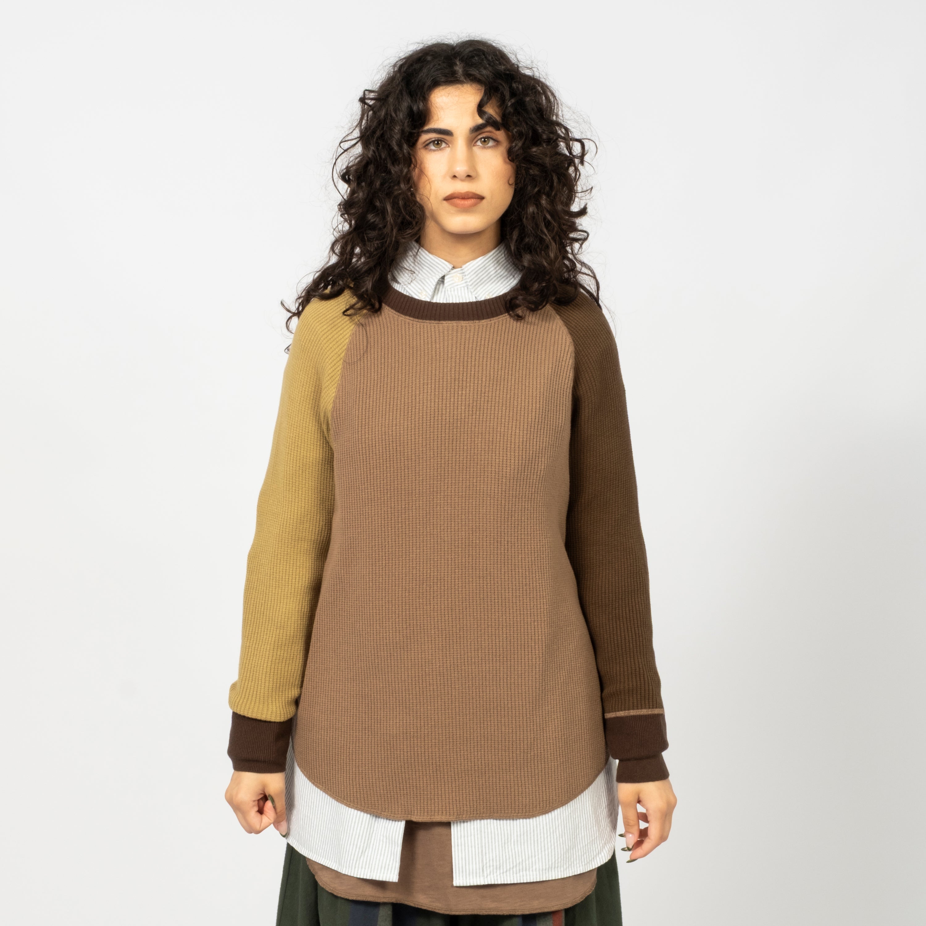 [BEAMS BOY] O.14G WAFFLE LONGSLEEVE CREWNECK PULLOVER _ OLIVE