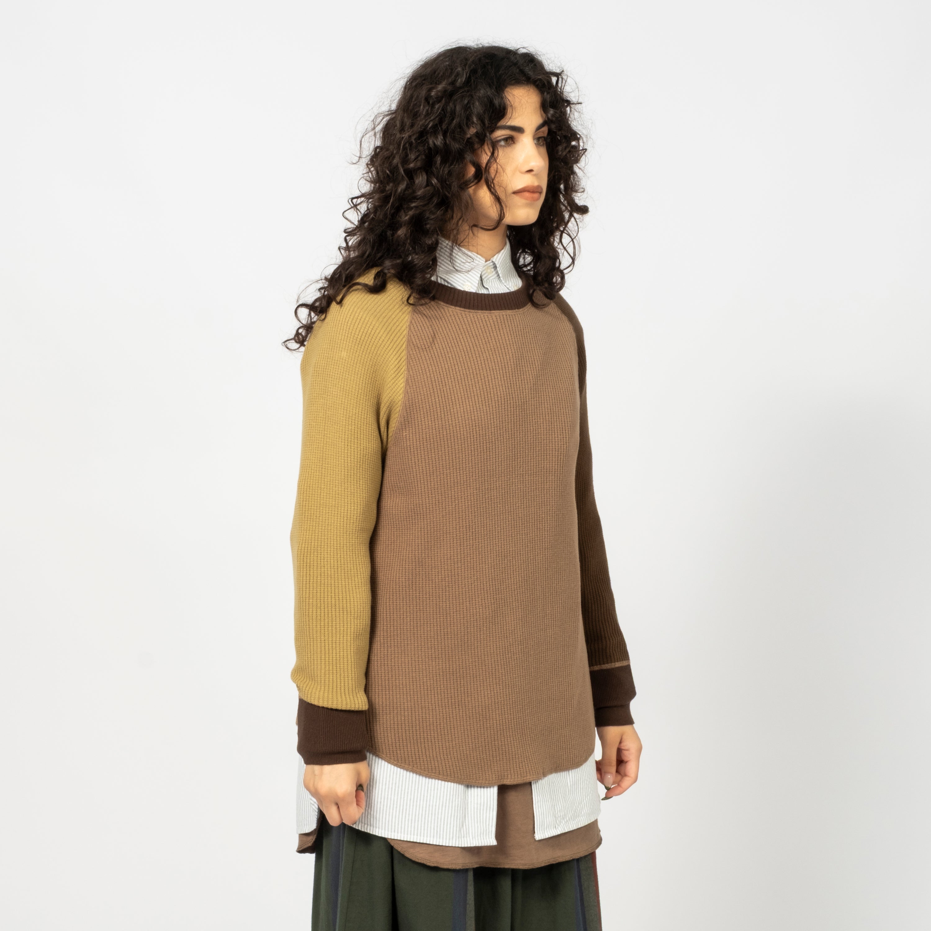 [BEAMS BOY] O.14G WAFFLE LONGSLEEVE CREWNECK PULLOVER _ OLIVE