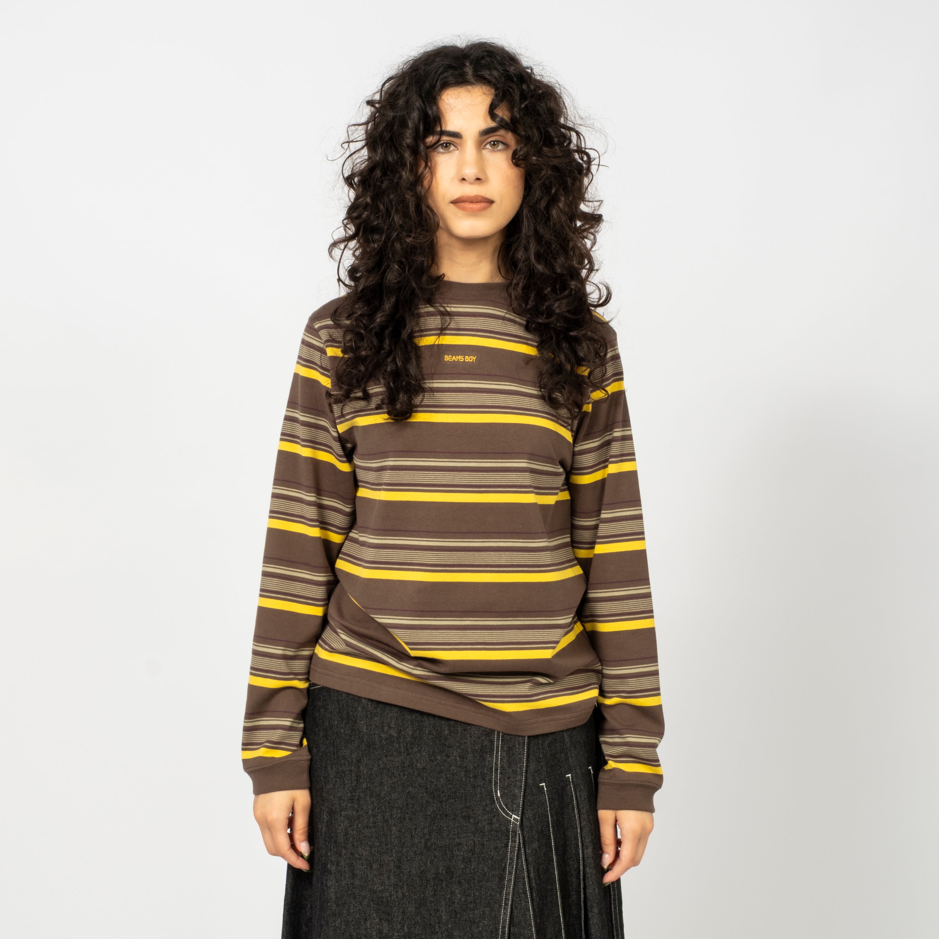 [BEAMS BOY] O.EMBROIDERY STIRPE LONGSLEEVE TSHIRT _ SAGE