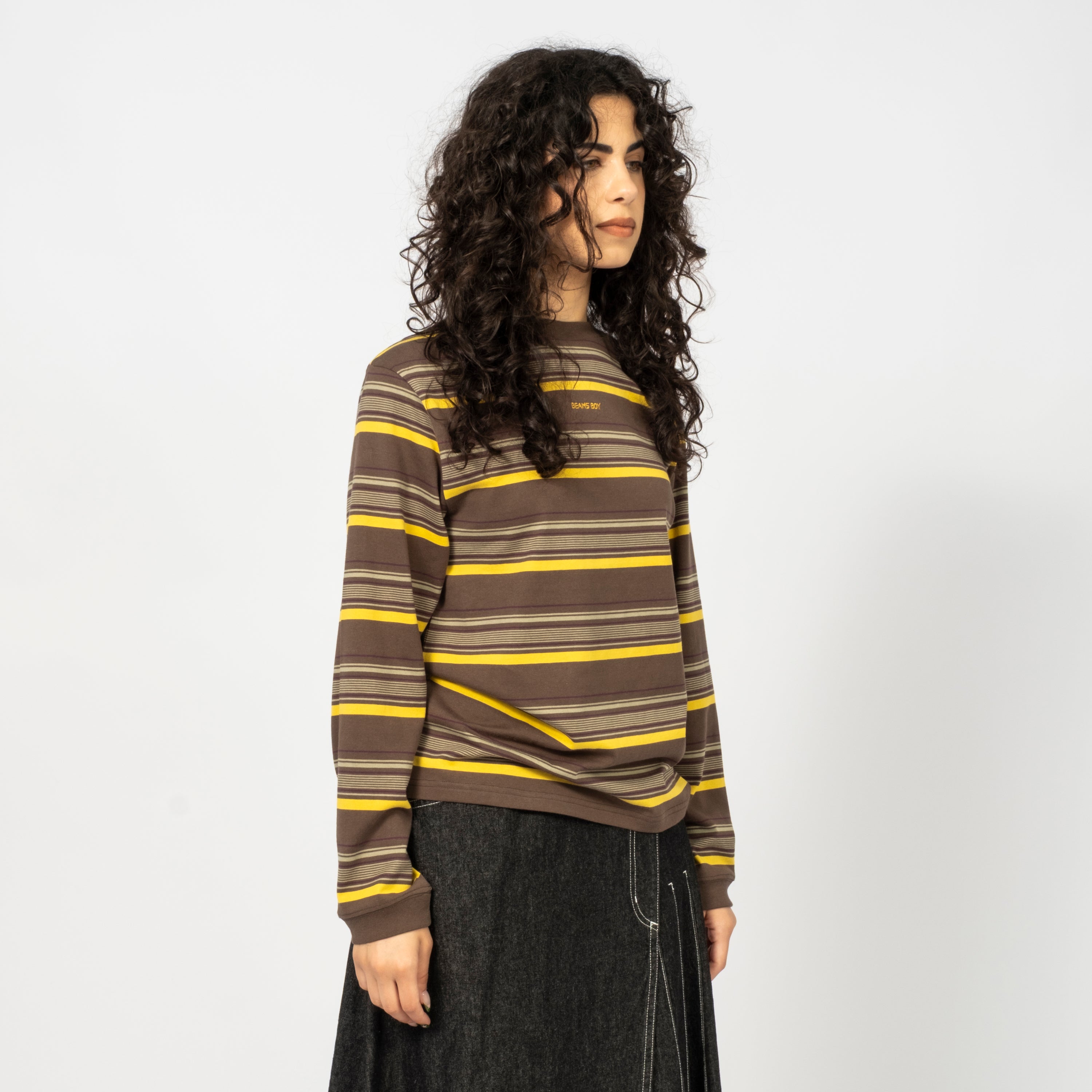 [BEAMS BOY] O.EMBROIDERY STIRPE LONGSLEEVE TSHIRT _ SAGE