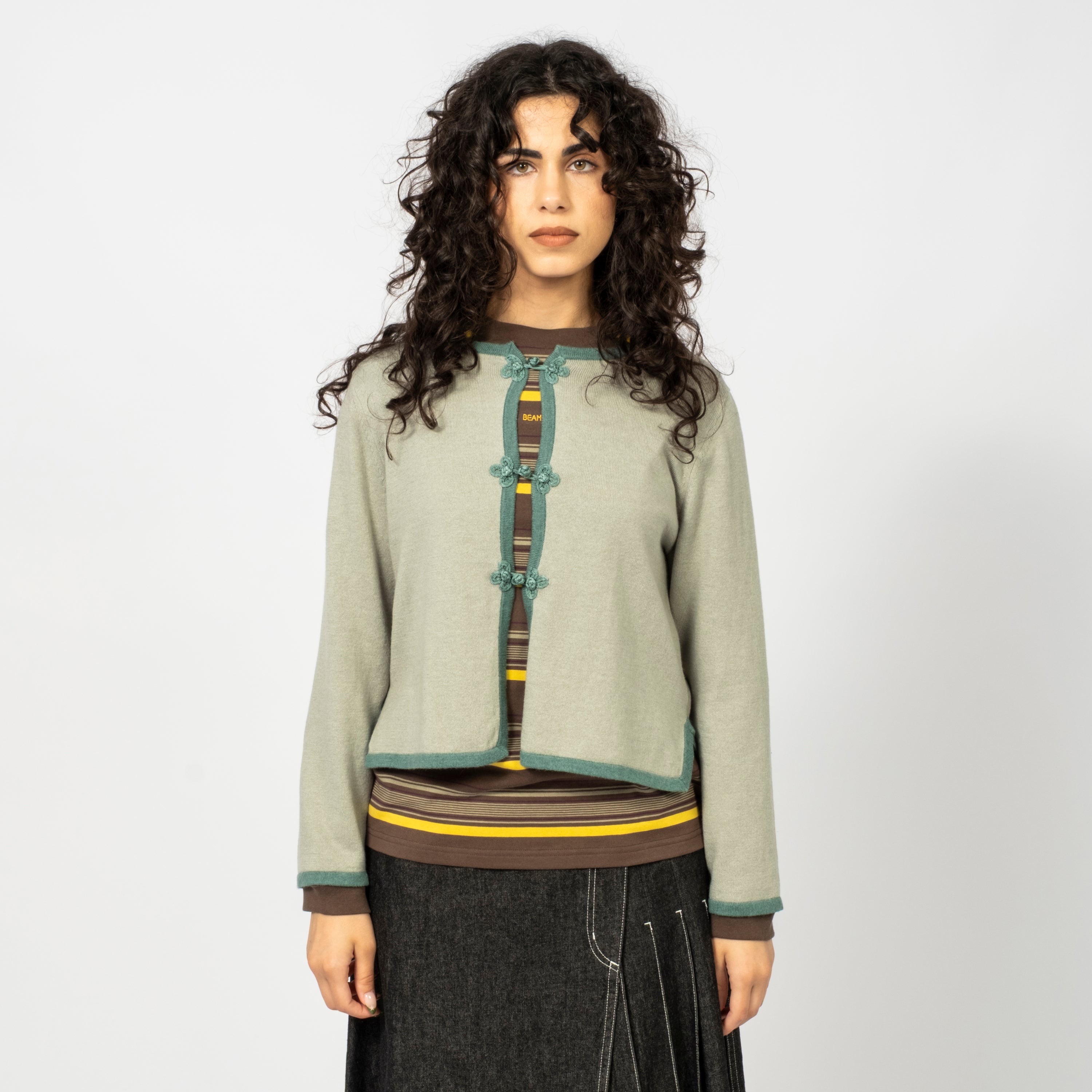 [BEAMS BOY] O.12G CHINA TRIM CARDIGAN _ SLATE BLUE