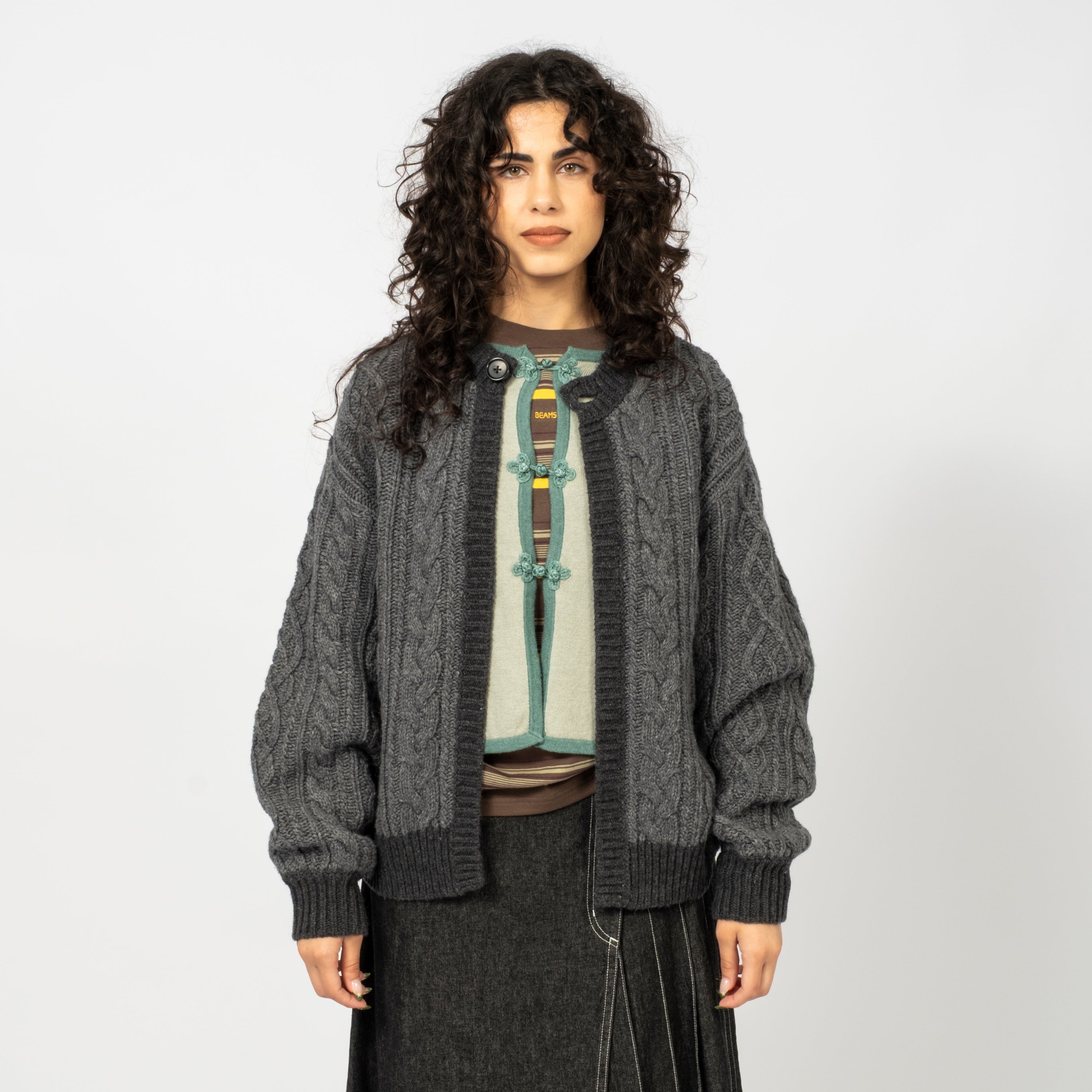 [BEAMS BOY] O.3G 2TONE ALAN CARDIGAN _ GREY