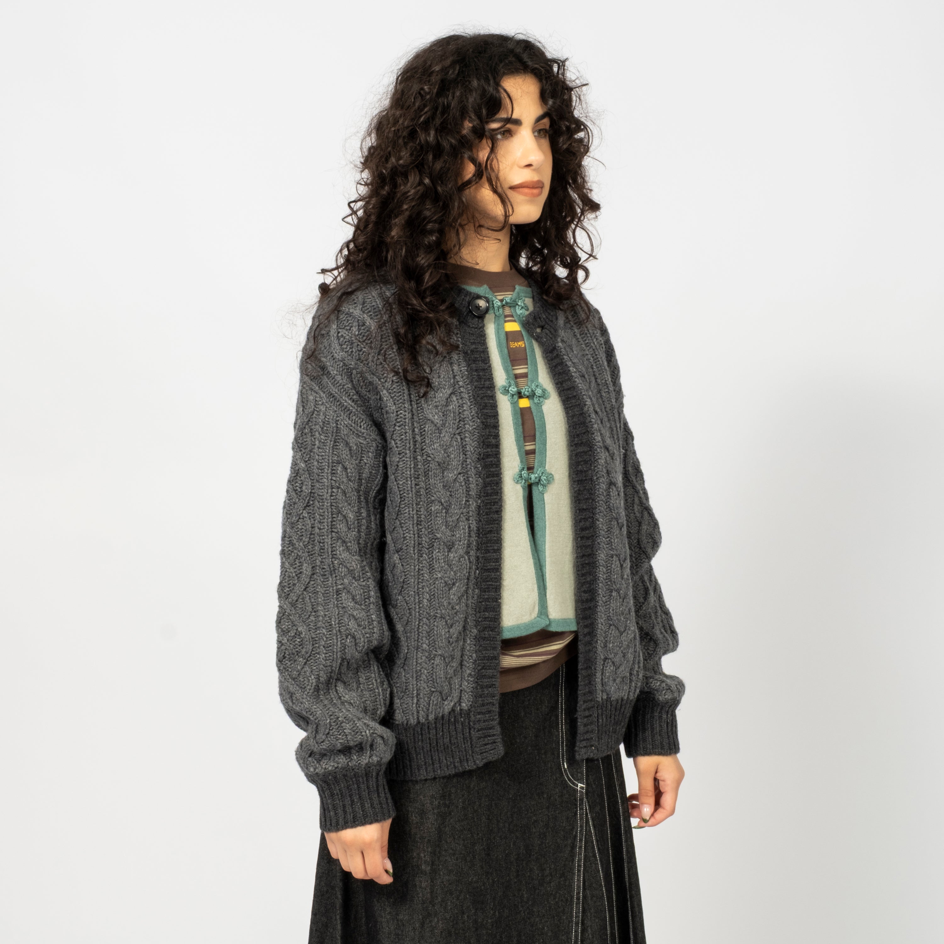 [BEAMS BOY] O.3G 2TONE ALAN CARDIGAN _ GREY