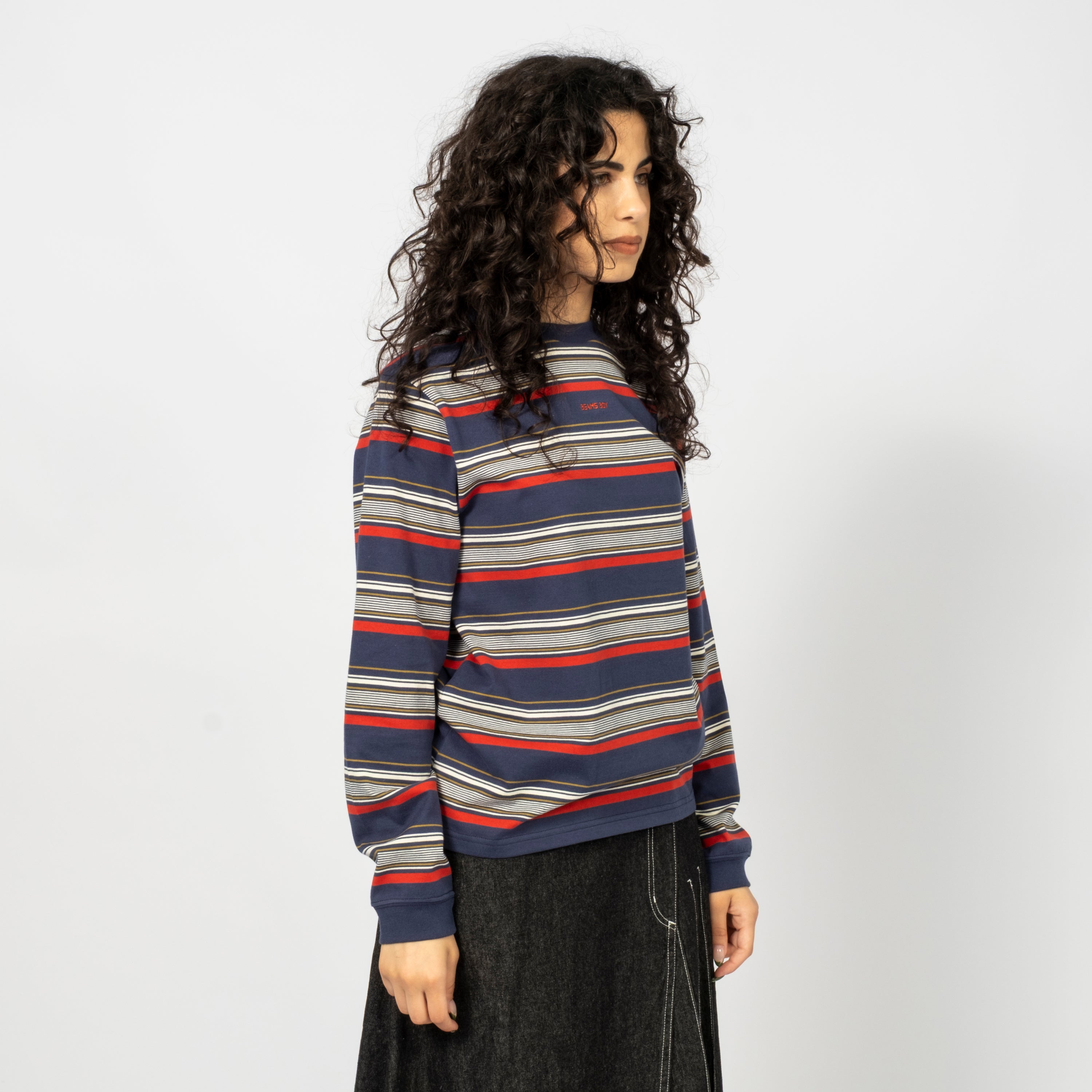 [BEAMS BOY] O.EMBROIDERY STIRPE LONGSLEEVE TSHIRT _ NAVY