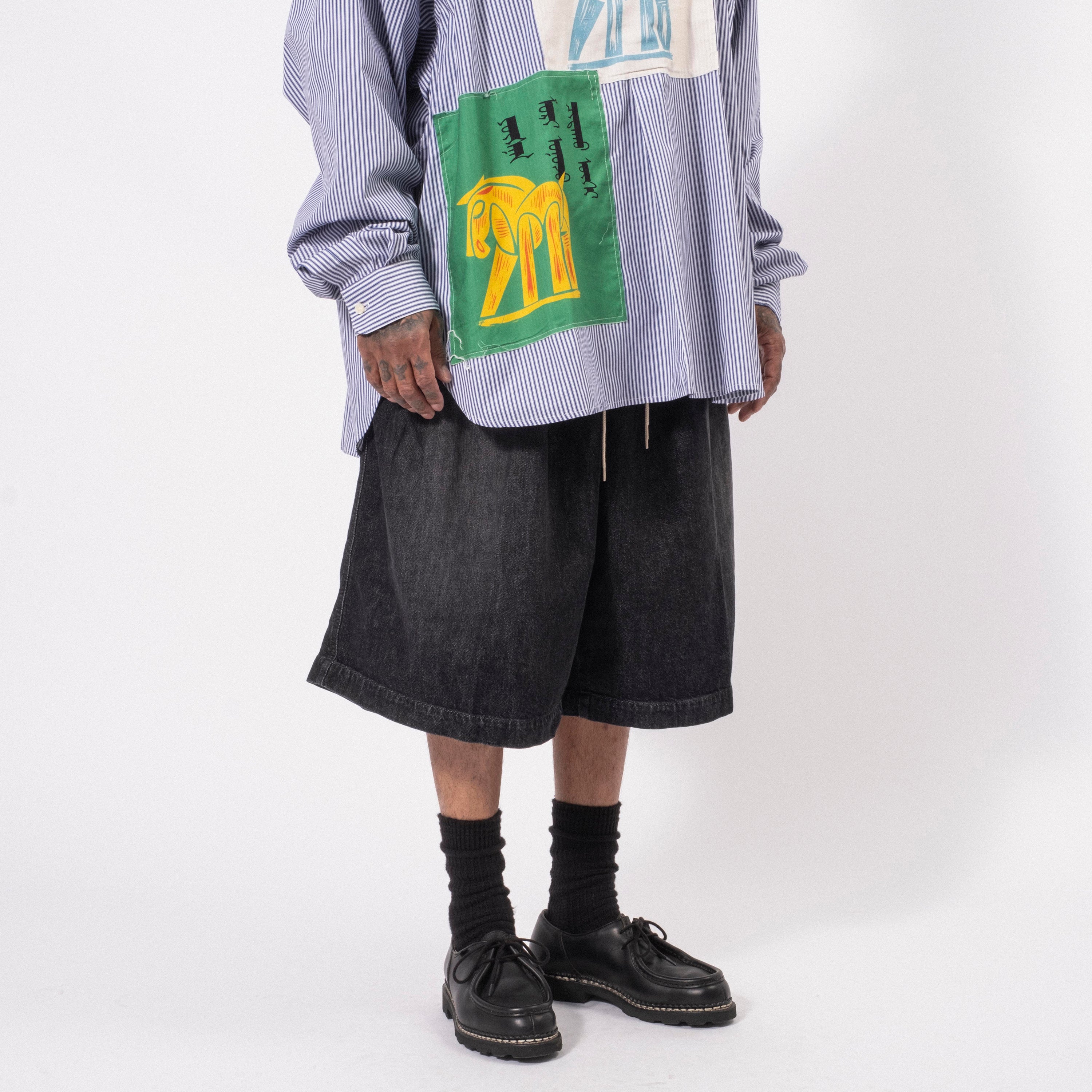 [SILLAGE] CIRCULAR SHORTS _ BLACK DENIM ONE WASH