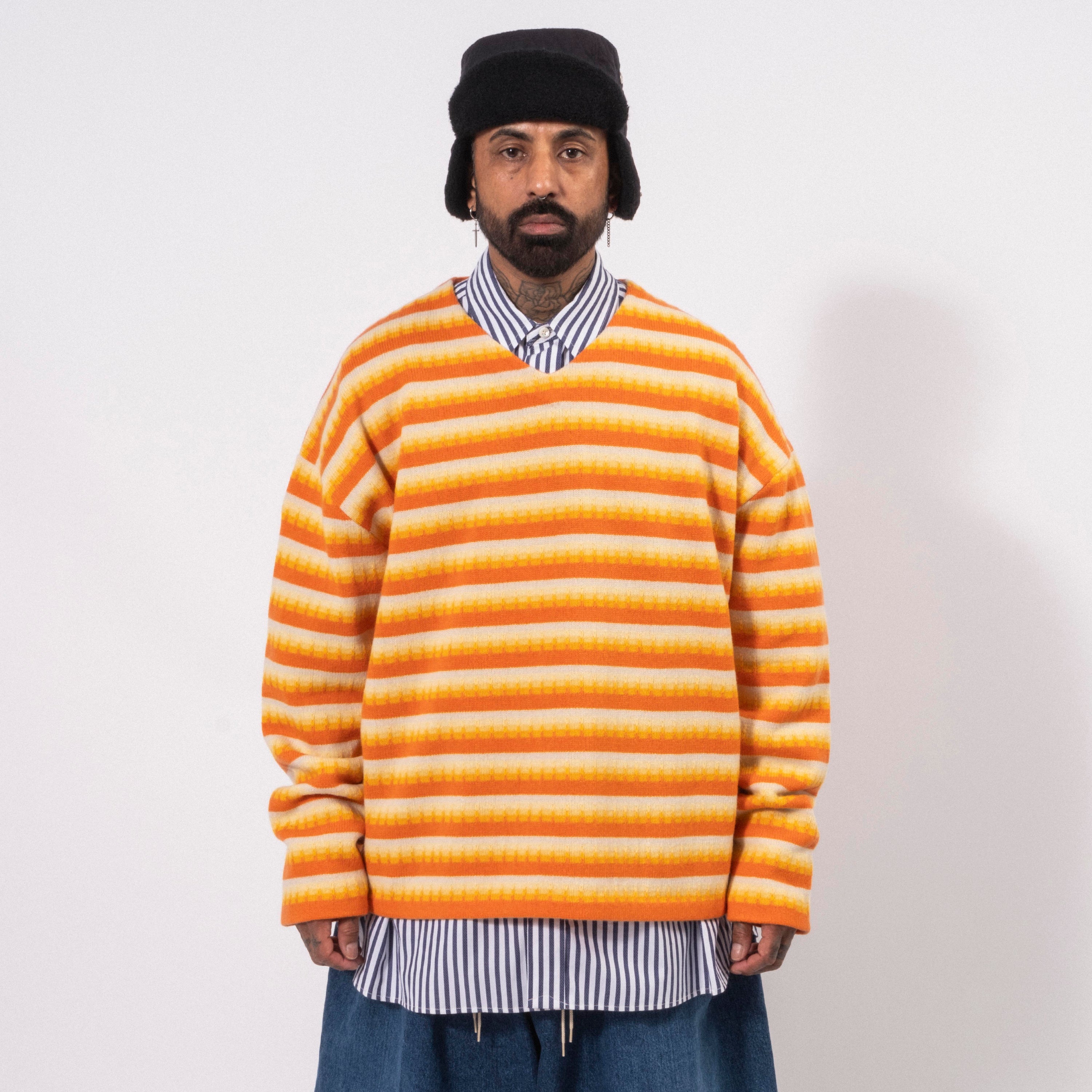 [SILLAGE] V NECK WIDE 3D KNIT _ YELLOW MIX