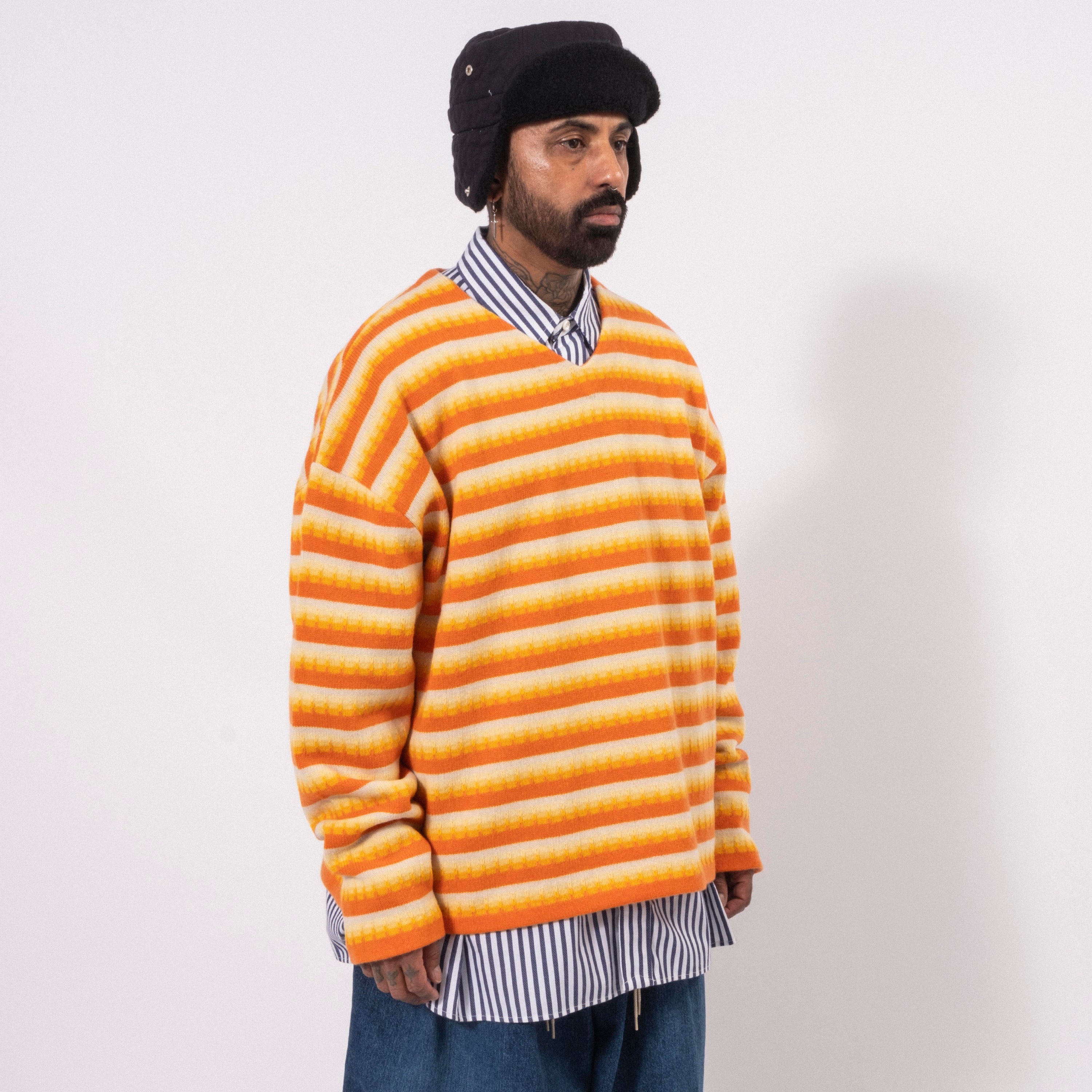 [SILLAGE] V NECK WIDE 3D KNIT _ YELLOW MIX
