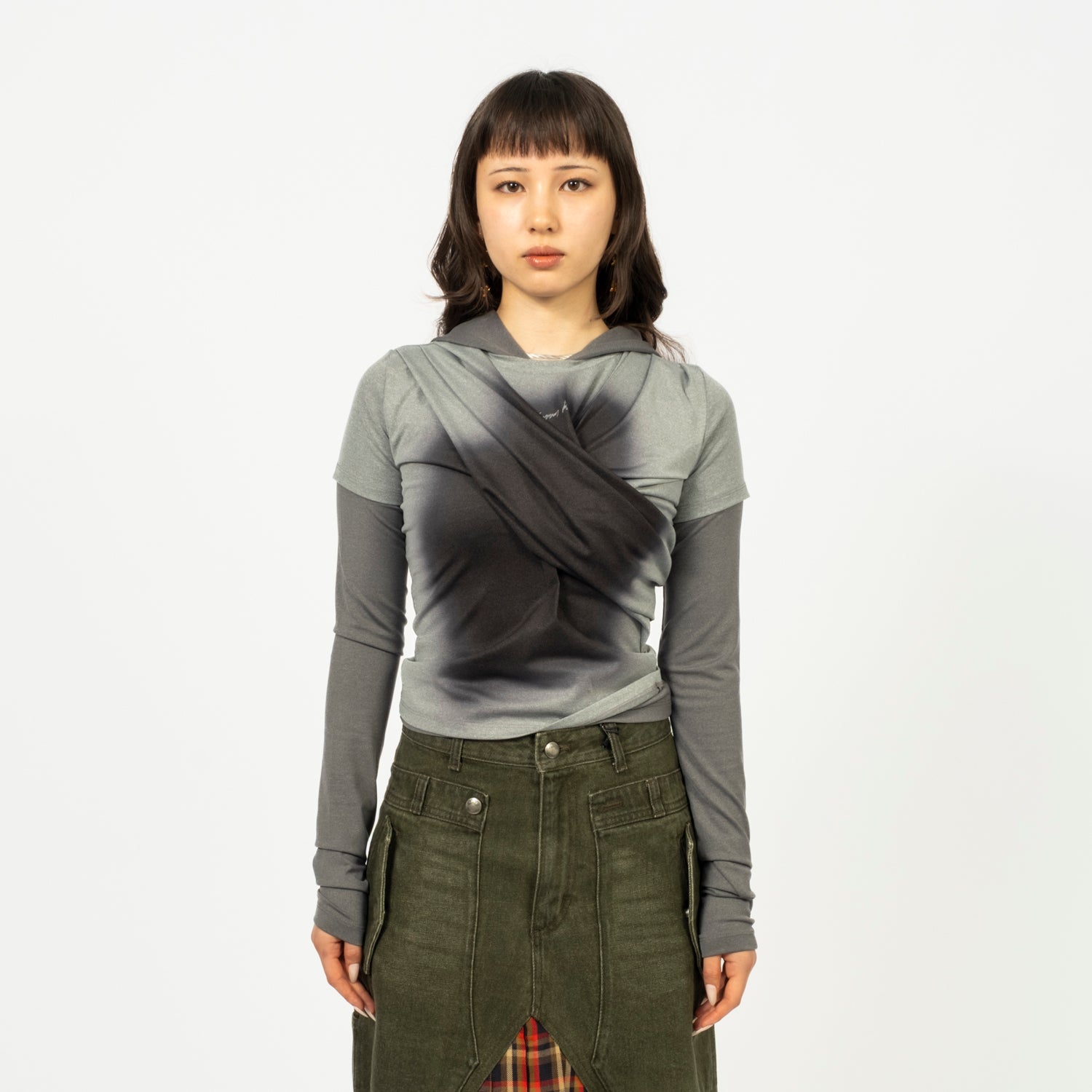 [ANDERSSON BELL] GATHERED HOODIE JERSEY TOP _ GREY