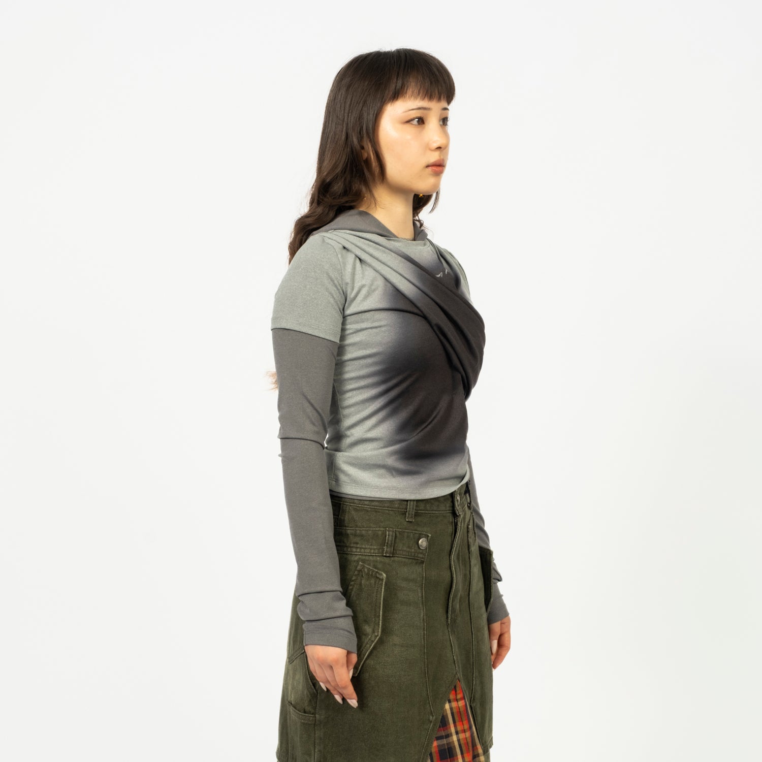 [ANDERSSON BELL] GATHERED HOODIE JERSEY TOP _ GREY