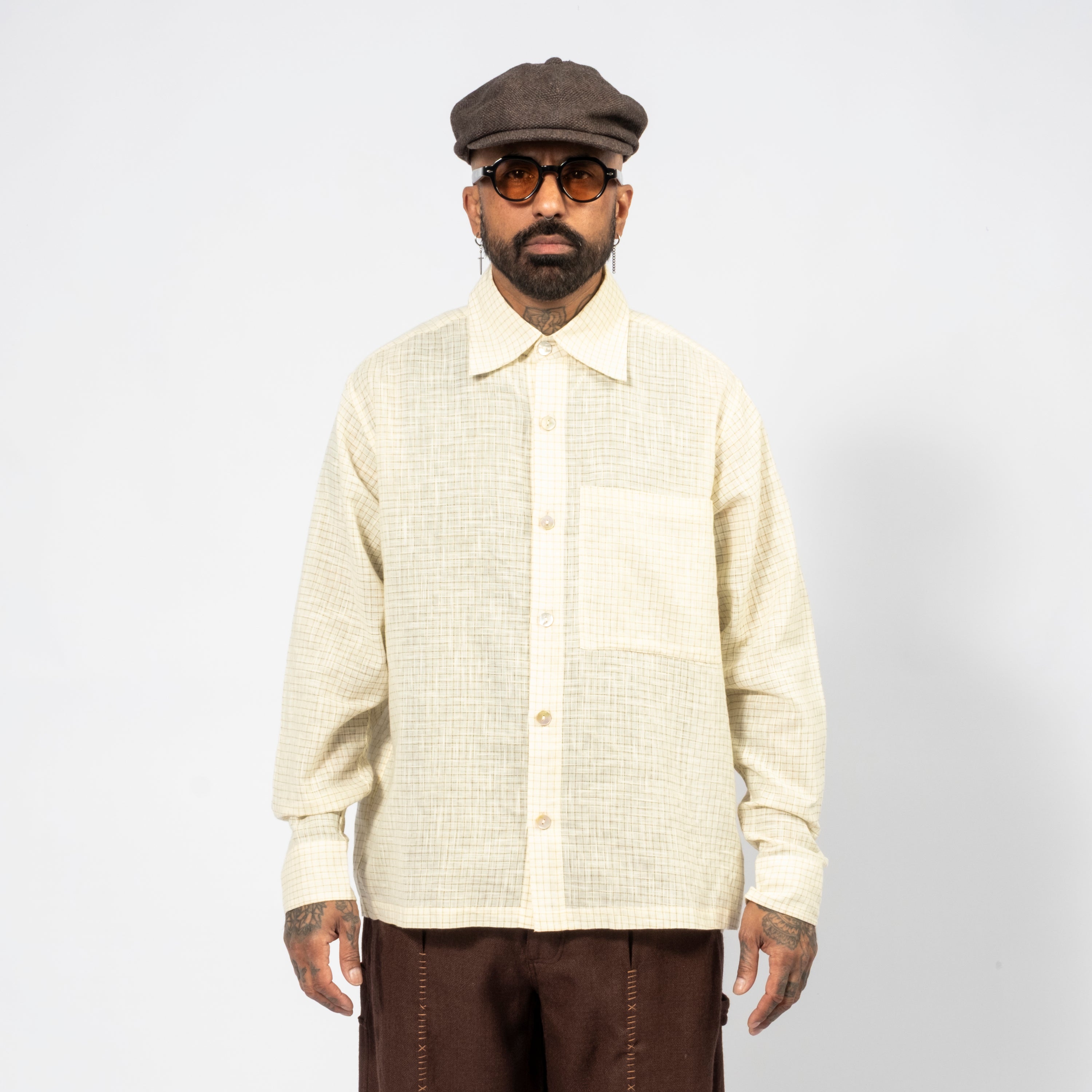 [KARTIK RESEARCH] FW25-53 PATAUDI SHIRT _ ECRU/GOLD