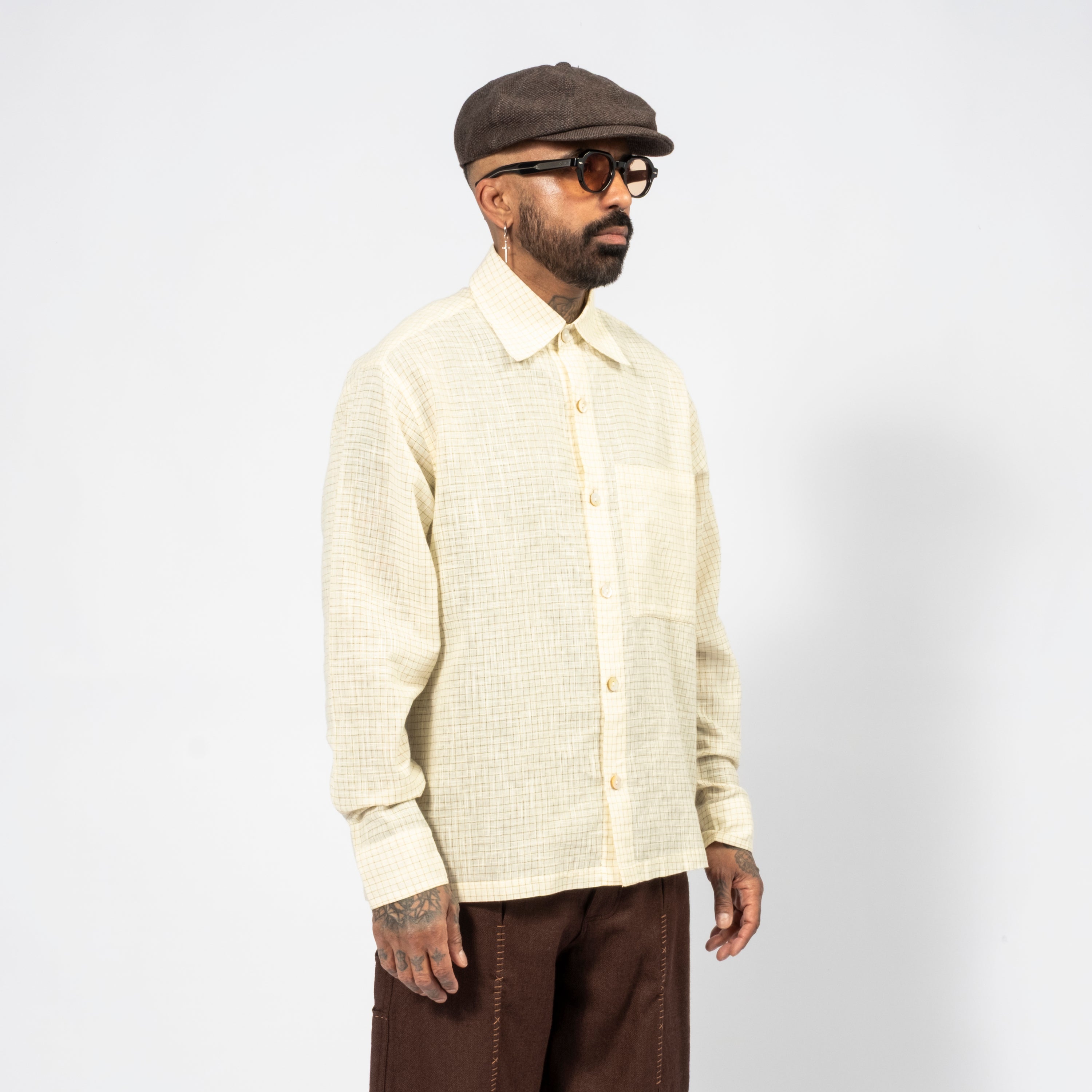 [KARTIK RESEARCH] FW25-53 PATAUDI SHIRT _ ECRU/GOLD