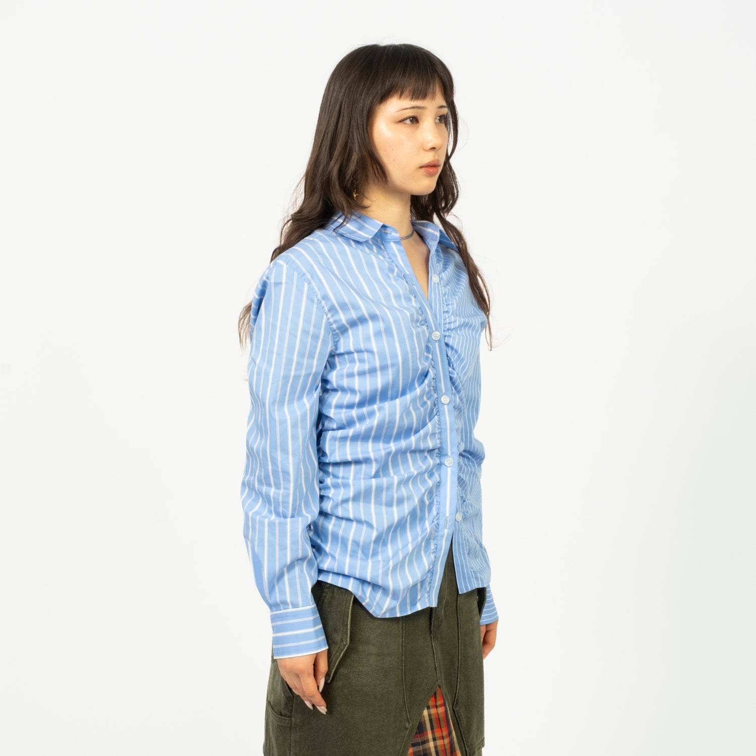 [ANDERSSON BELL] STRIPE SHIRRING SHIRT _ BLUE