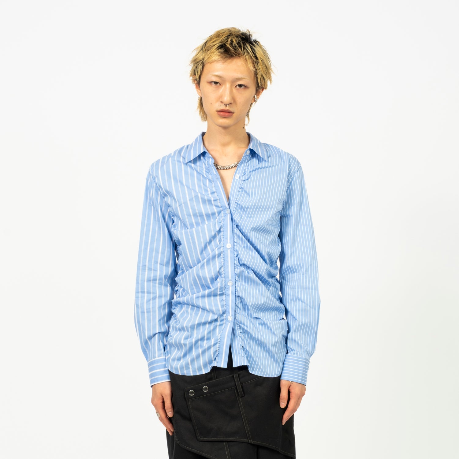 [ANDERSSON BELL] STRIPE SHIRRING SHIRT _ BLUE