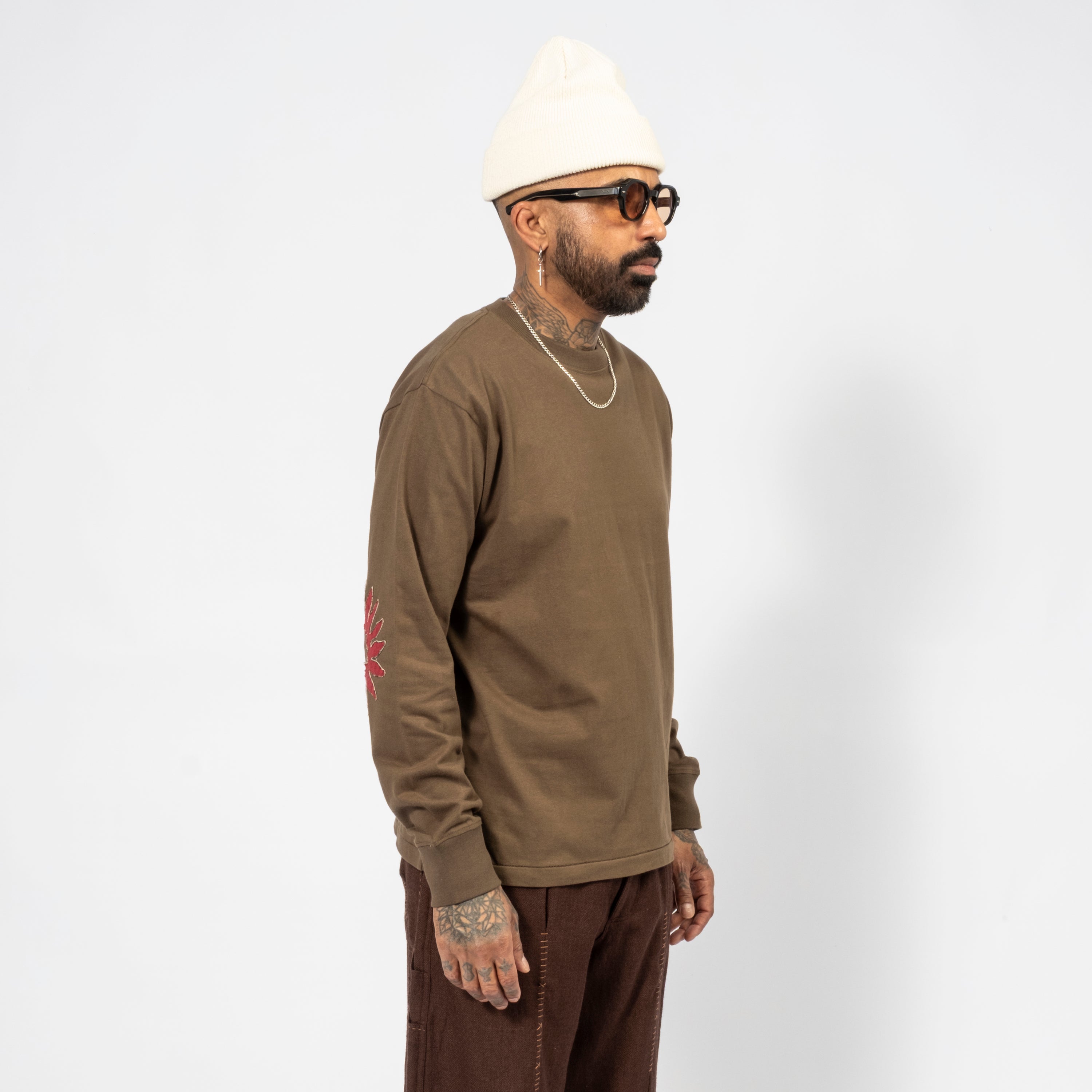 [KARTIK RESEARCH] FW25-123 ELBOW PATCH TEE SHIRT _ OLIVE