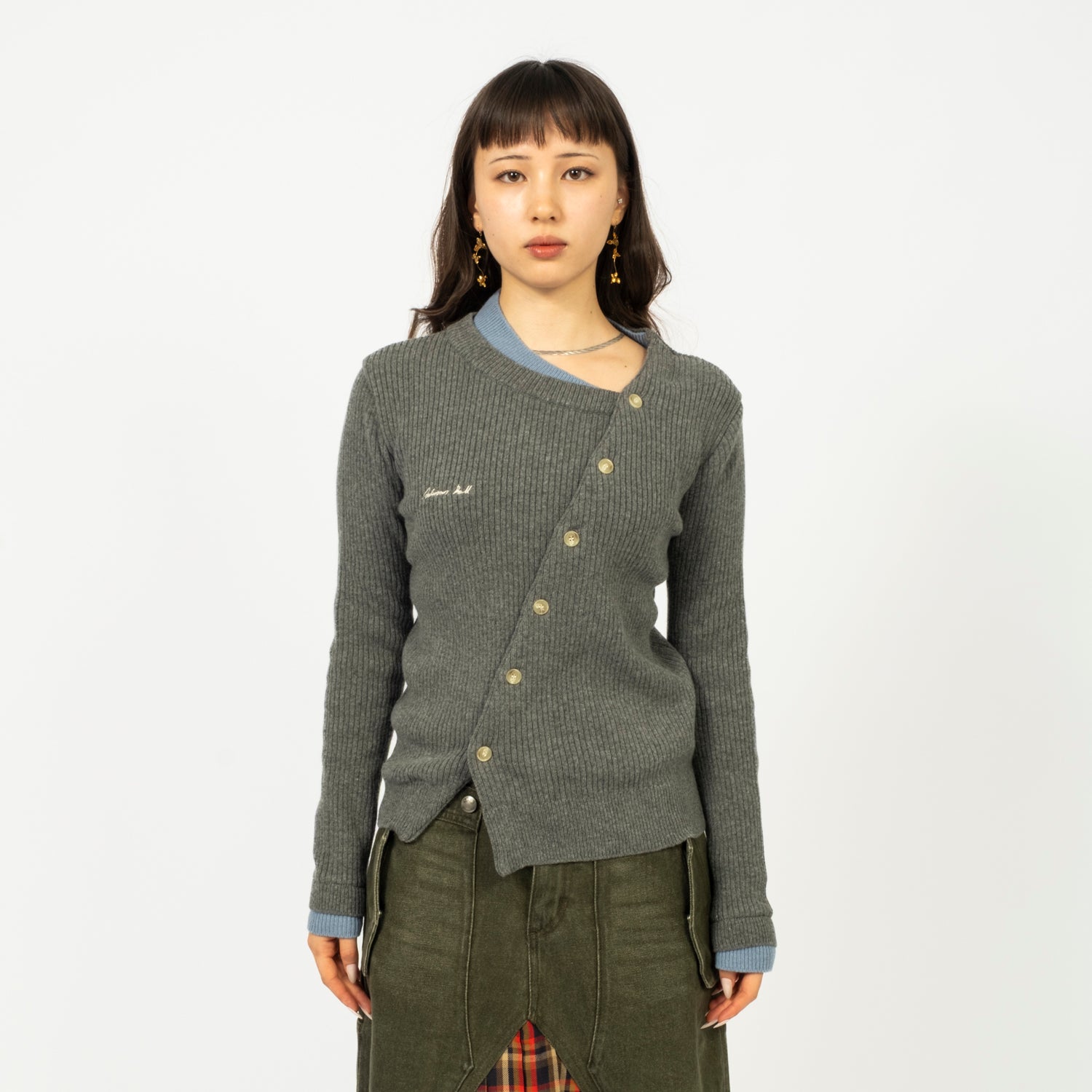 [ANDERSSON BELL] BUTTON SLIM KNIT CARDIGAN _ GREY