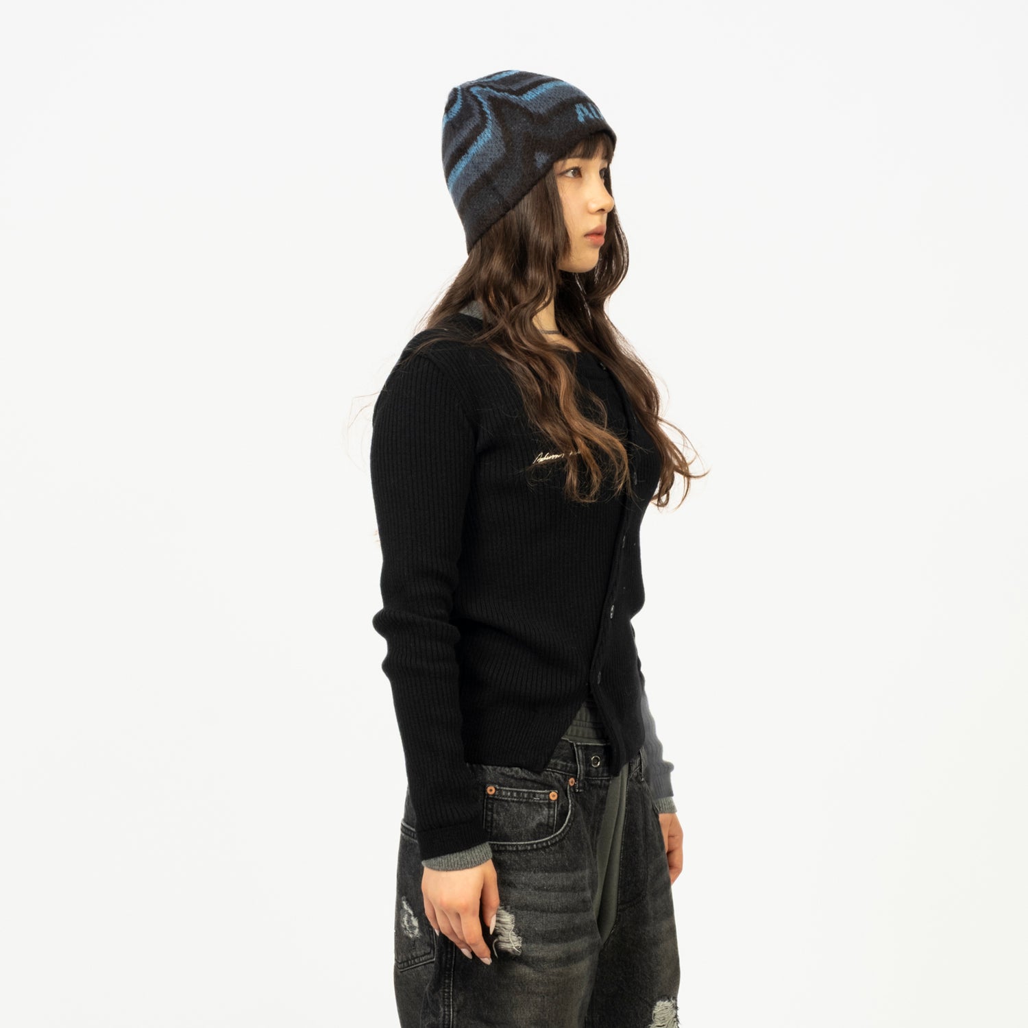 [ANDERSSON BELL] BUTTON SLIM KNIT CARDIGAN _ BLACK