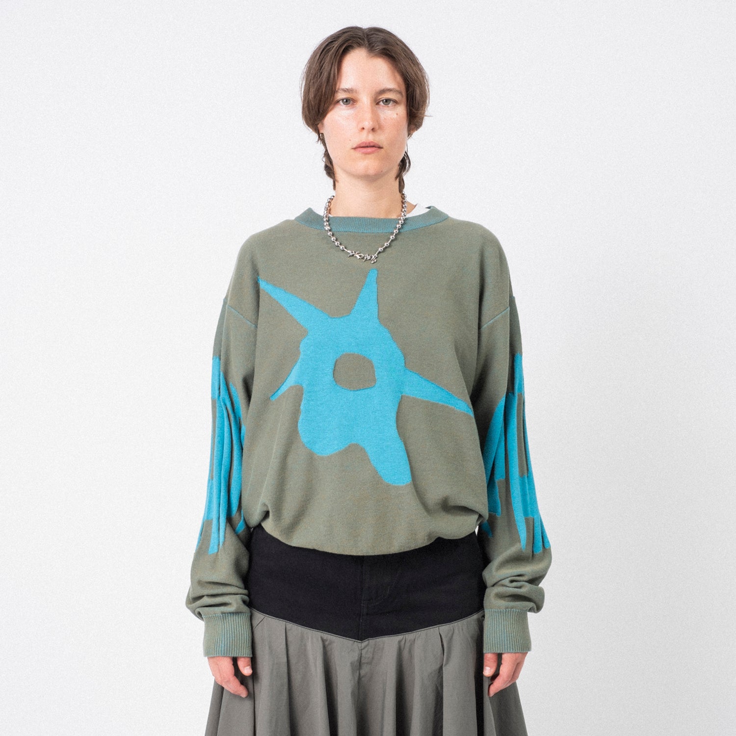 [PAM] KUU CREW NECK KNIT _ GREEN/BLUE