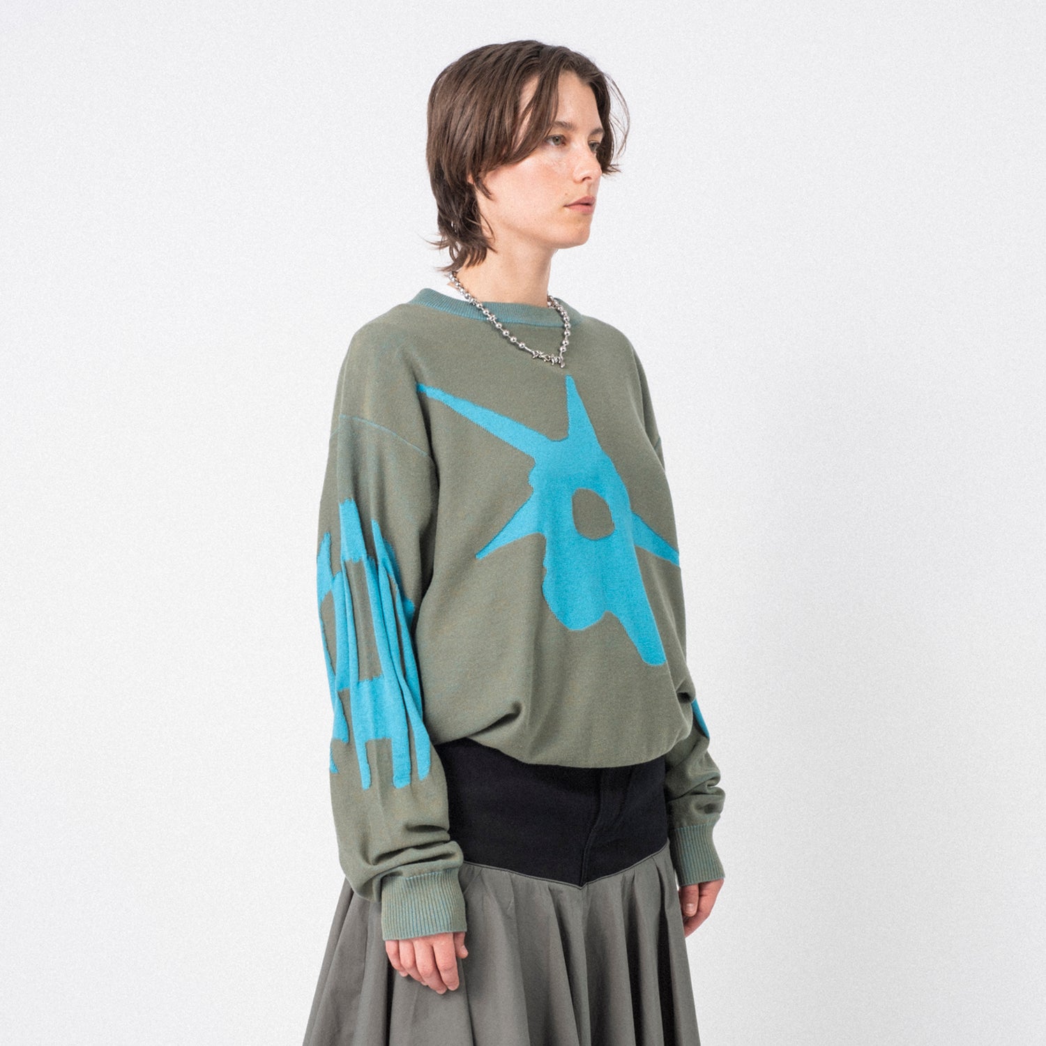 [PAM] KUU CREW NECK KNIT _ GREEN/BLUE