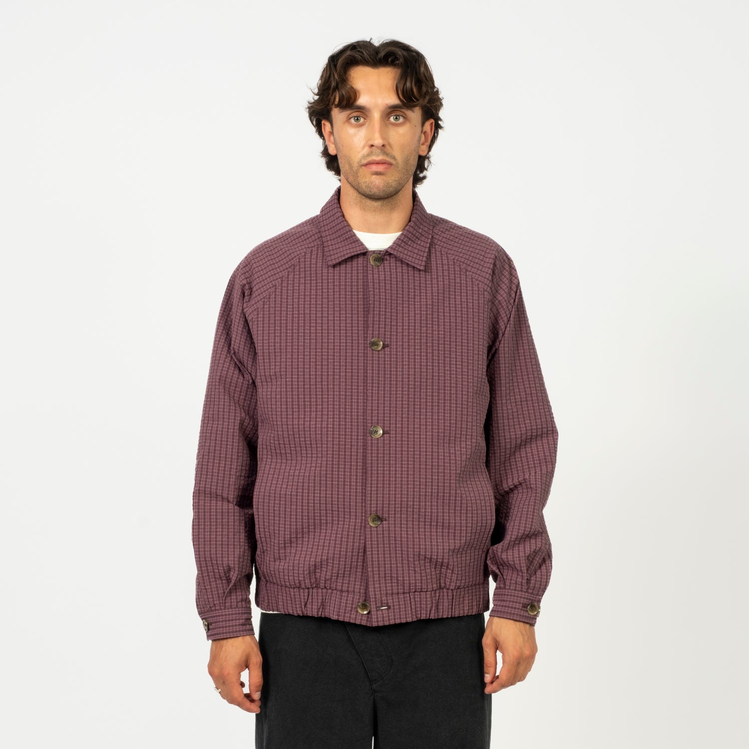 [MERELY MADE] PREMIUM BUBBLE CHECK RAGLAN BLOUSON _ PURPLE CHECK