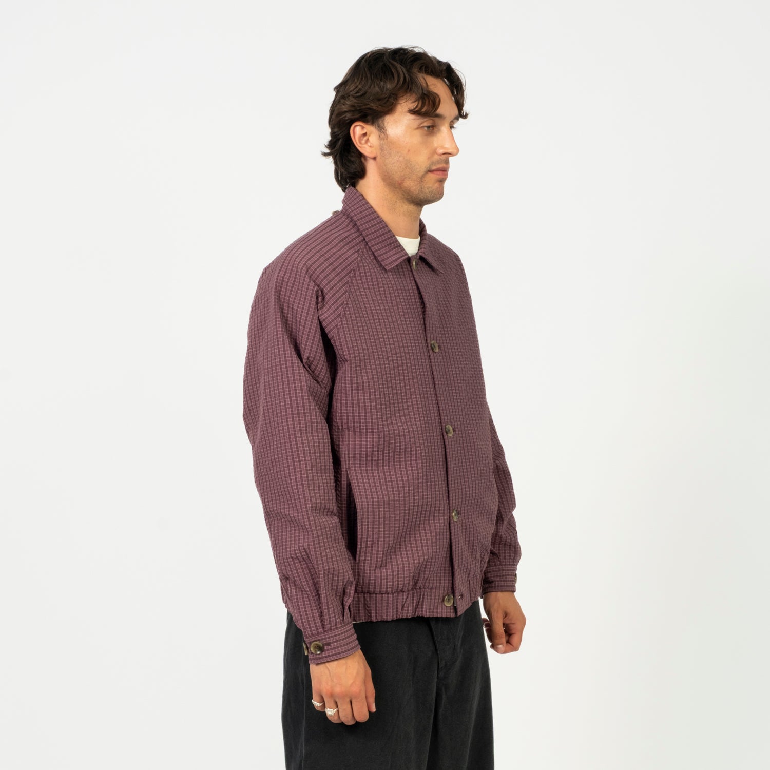 [MERELY MADE] PREMIUM BUBBLE CHECK RAGLAN BLOUSON _ PURPLE CHECK