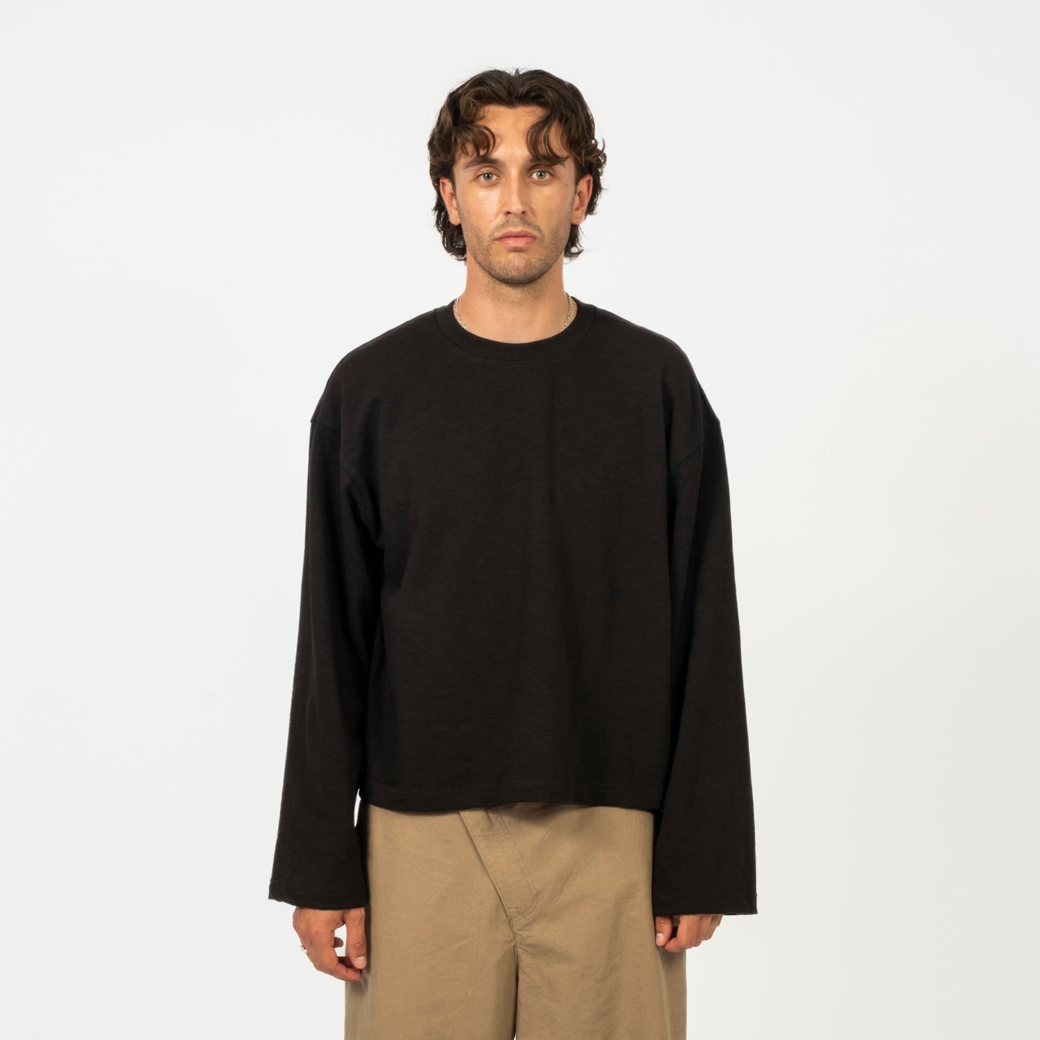 [MERELY MADE] PREMIUM SLUB JERSEY CROPPED T-SHIRTS _ COAL BLACK