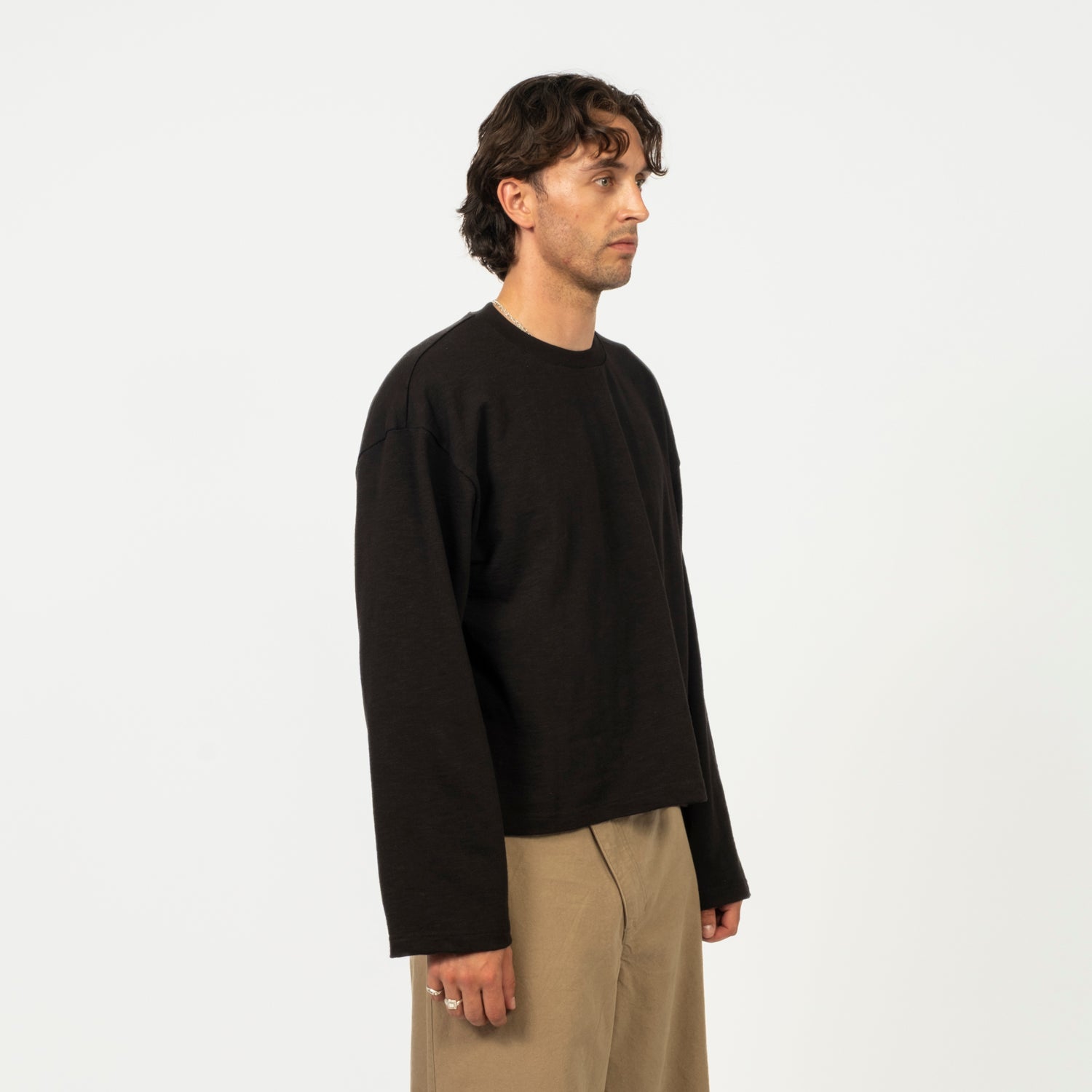 [MERELY MADE] PREMIUM SLUB JERSEY CROPPED T-SHIRTS _ COAL BLACK