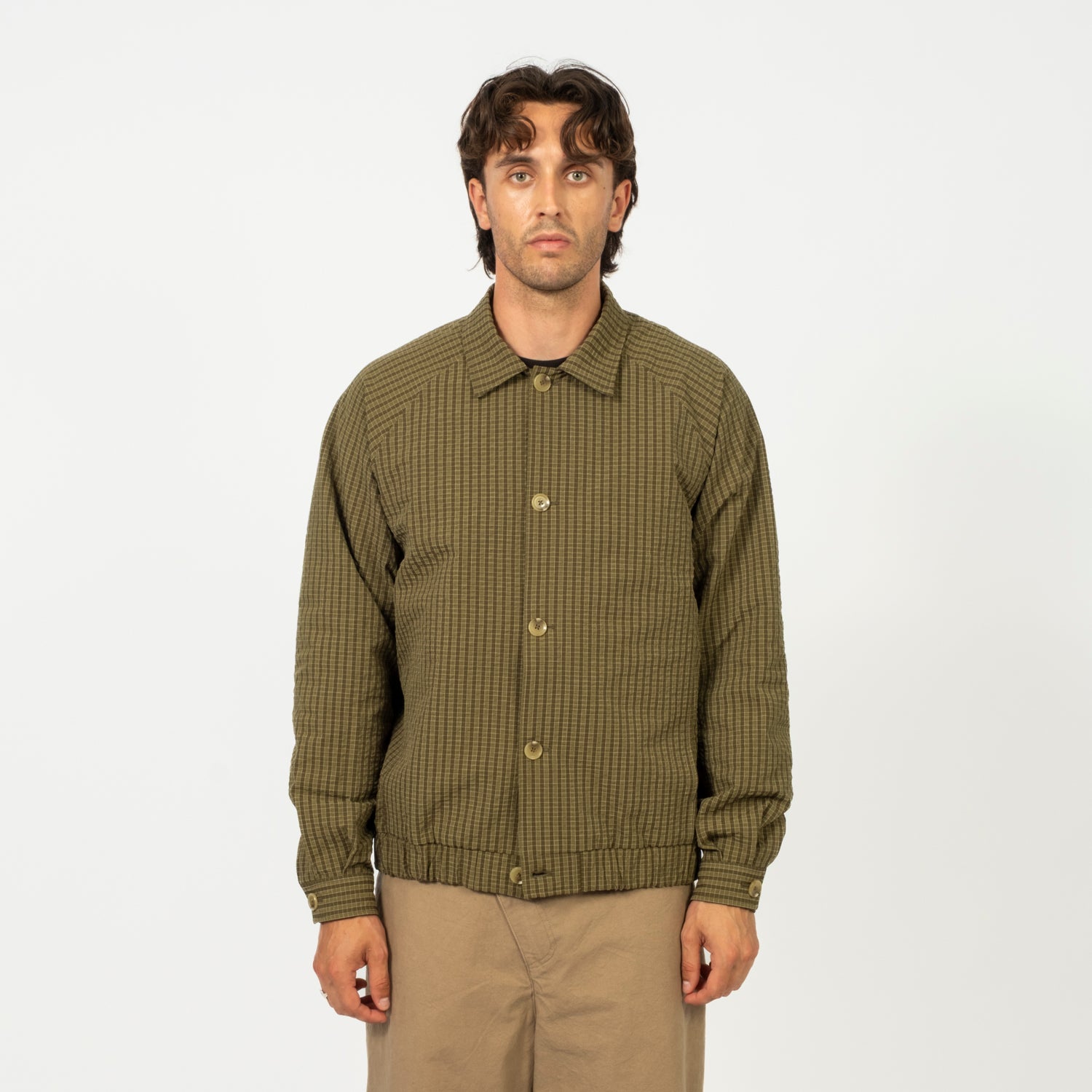[MERELY MADE] PREMIUM BUBBLE CHECK RAGLAN BLOUSON _ OLIVE CHECK