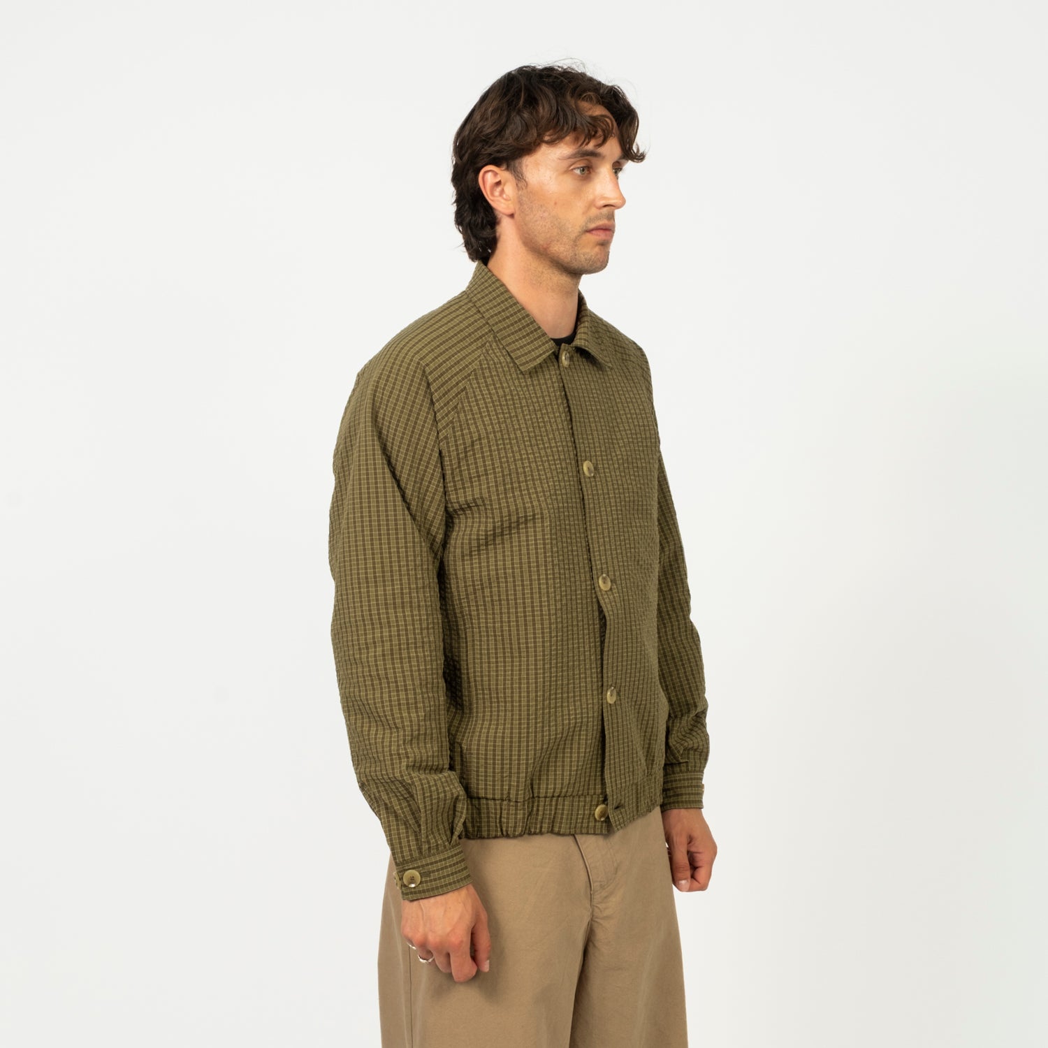 [MERELY MADE] PREMIUM BUBBLE CHECK RAGLAN BLOUSON _ OLIVE CHECK