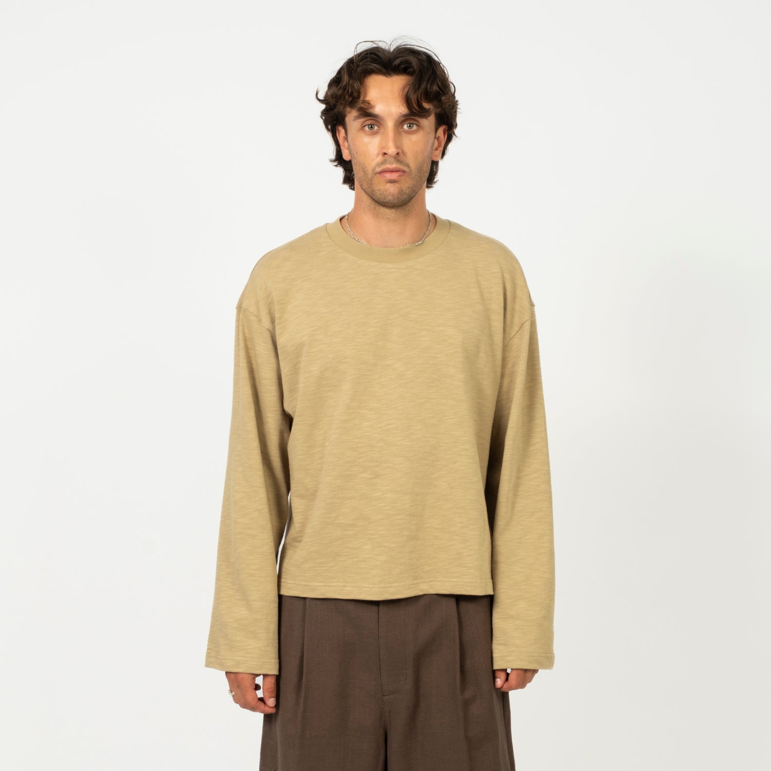 [MERELY MADE] PREMIUM SLUB JERSEY CROPPED T-SHIRTS _ DESERT TAN