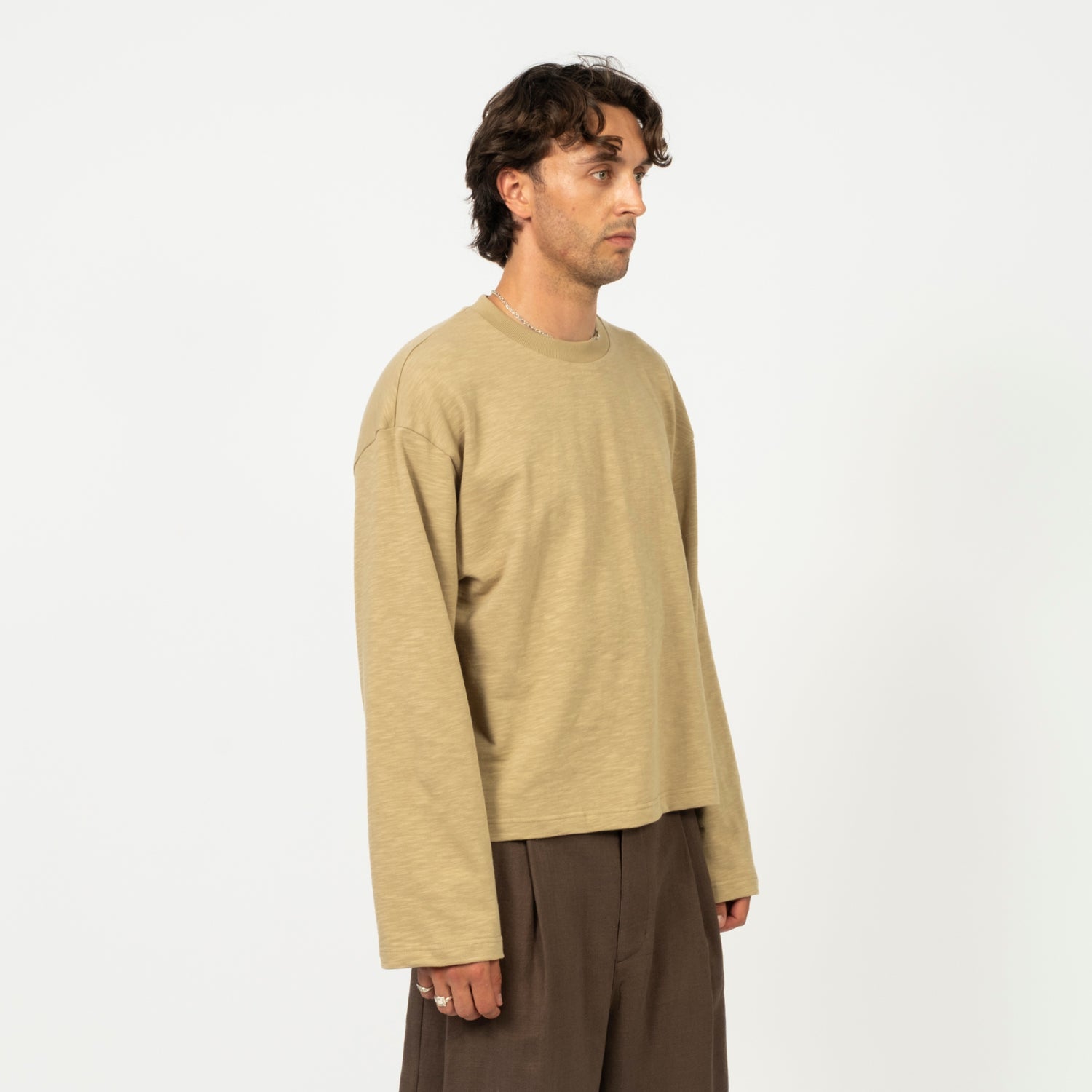 [MERELY MADE] PREMIUM SLUB JERSEY CROPPED T-SHIRTS _ DESERT TAN