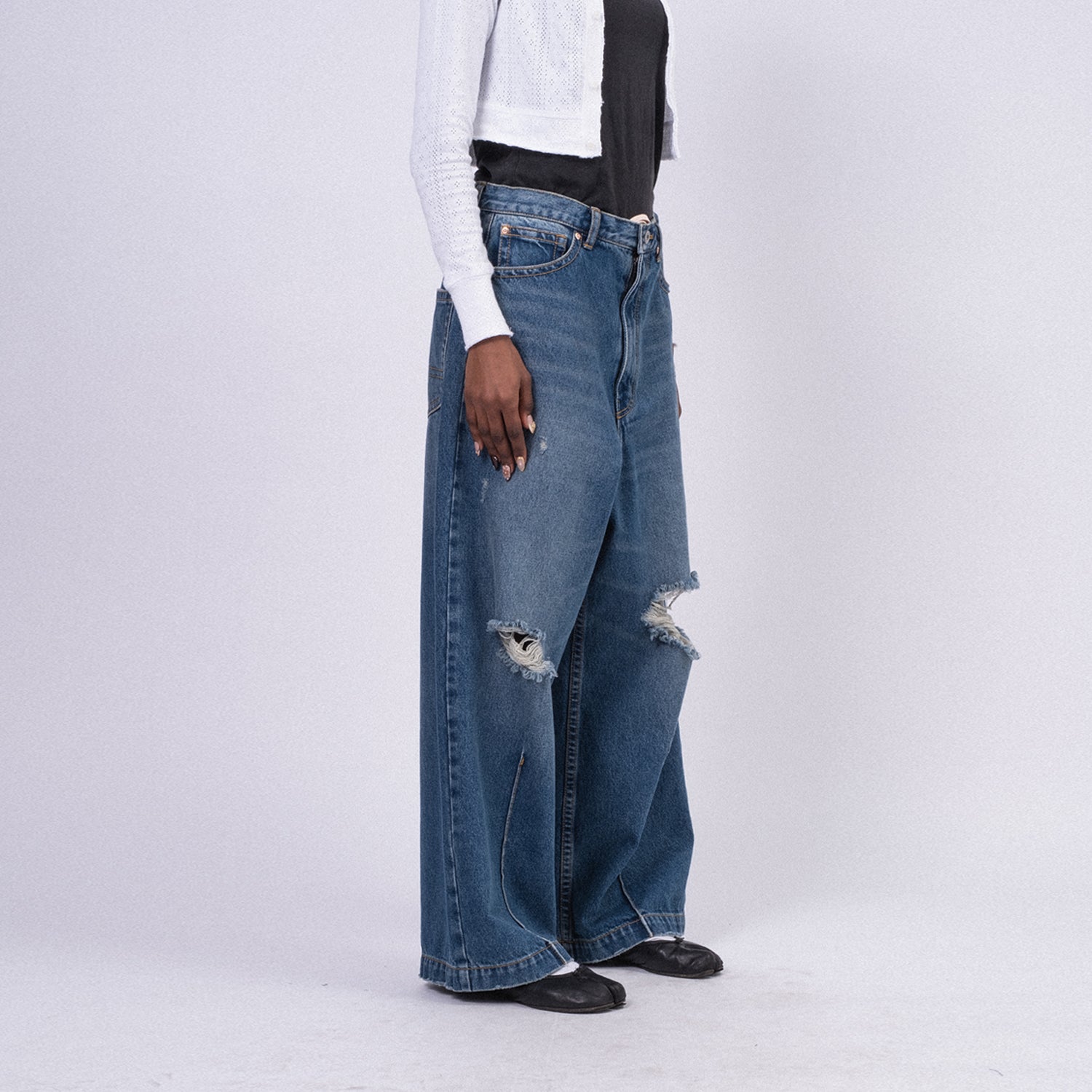 [RHODOLIRION] PS1020 90’LOOSE STRAIGHT PANTS DAMAGED DENIM _ INDIGO