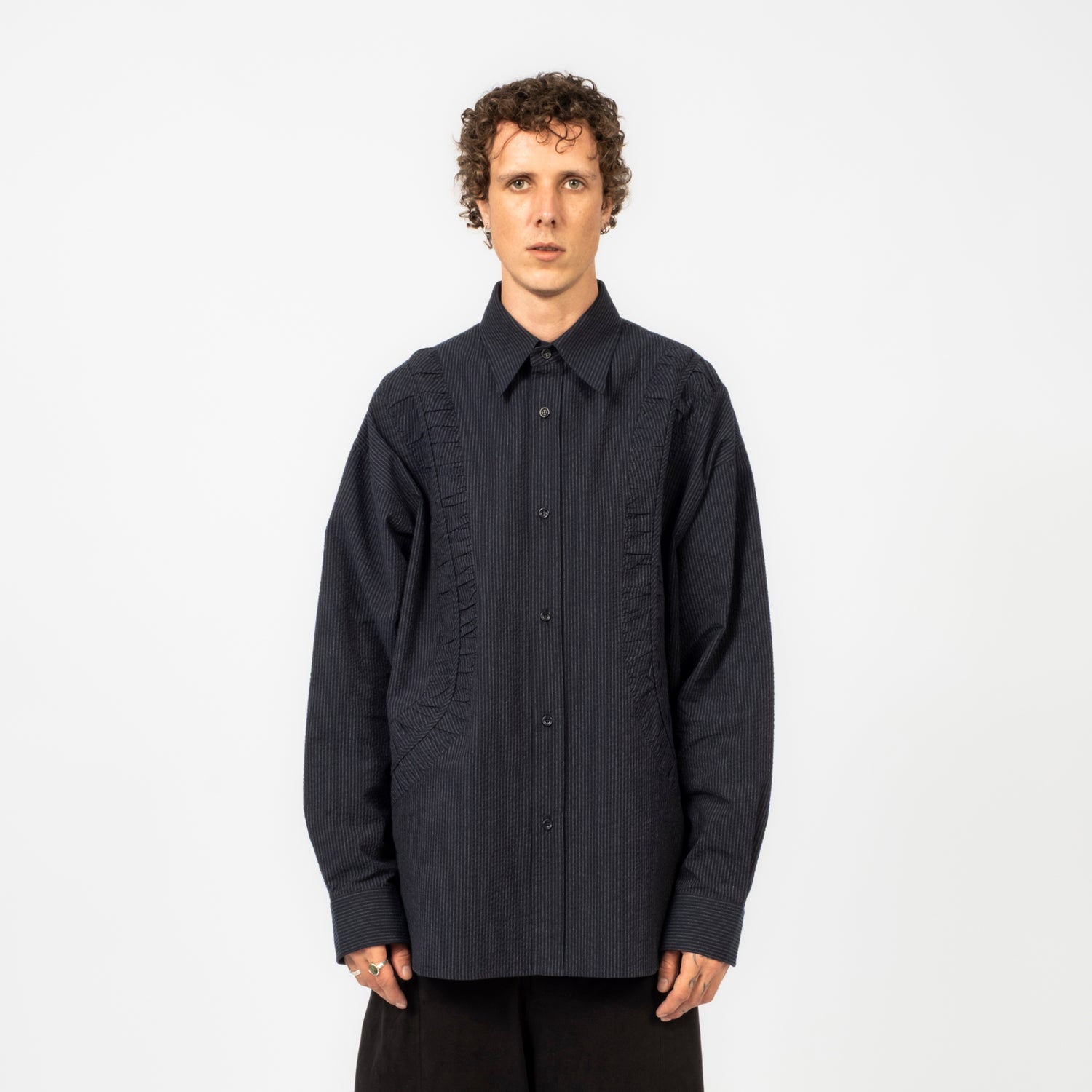 [SAGE NATION] FOSSIL SHIRT _ INDIGO STRIPE