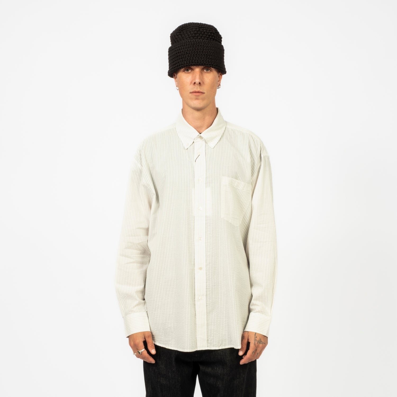 [DUNST] UNISEX CLASSIC STRIPED BD OVERSHIRT _ CREAM STRIPE