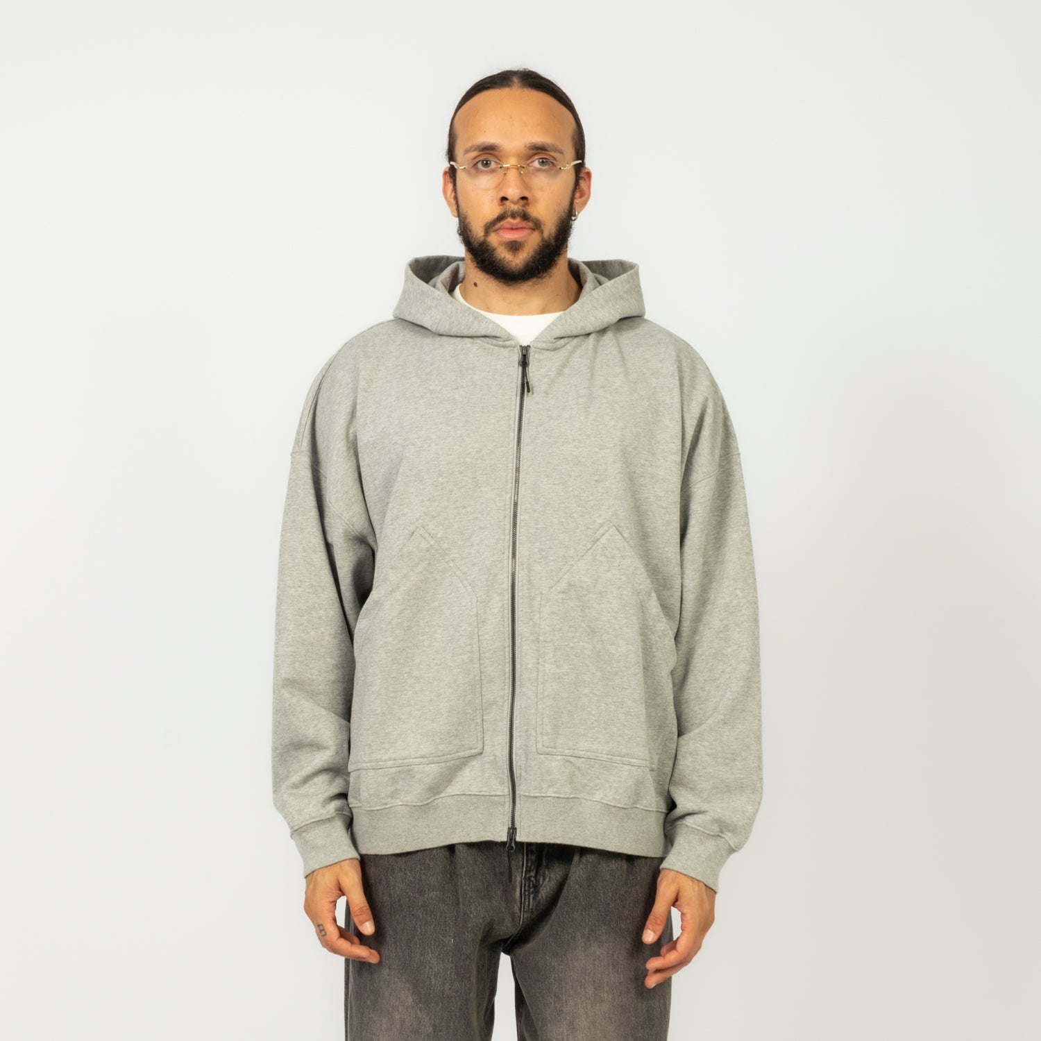 [MOIF] BAGGY ZIP HOODED SWEAT _ HEATHER GREY