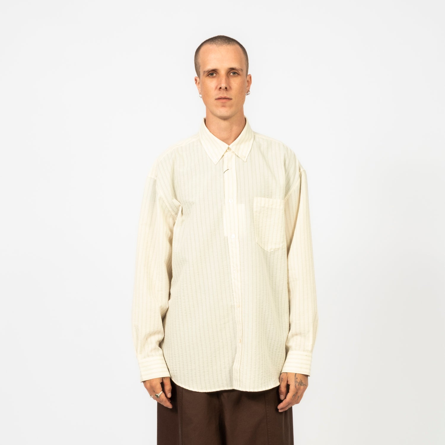 [DUNST] UNISEX CLASSIC STRIPED BD OVERSHIRT _ BEIGE STRIPE