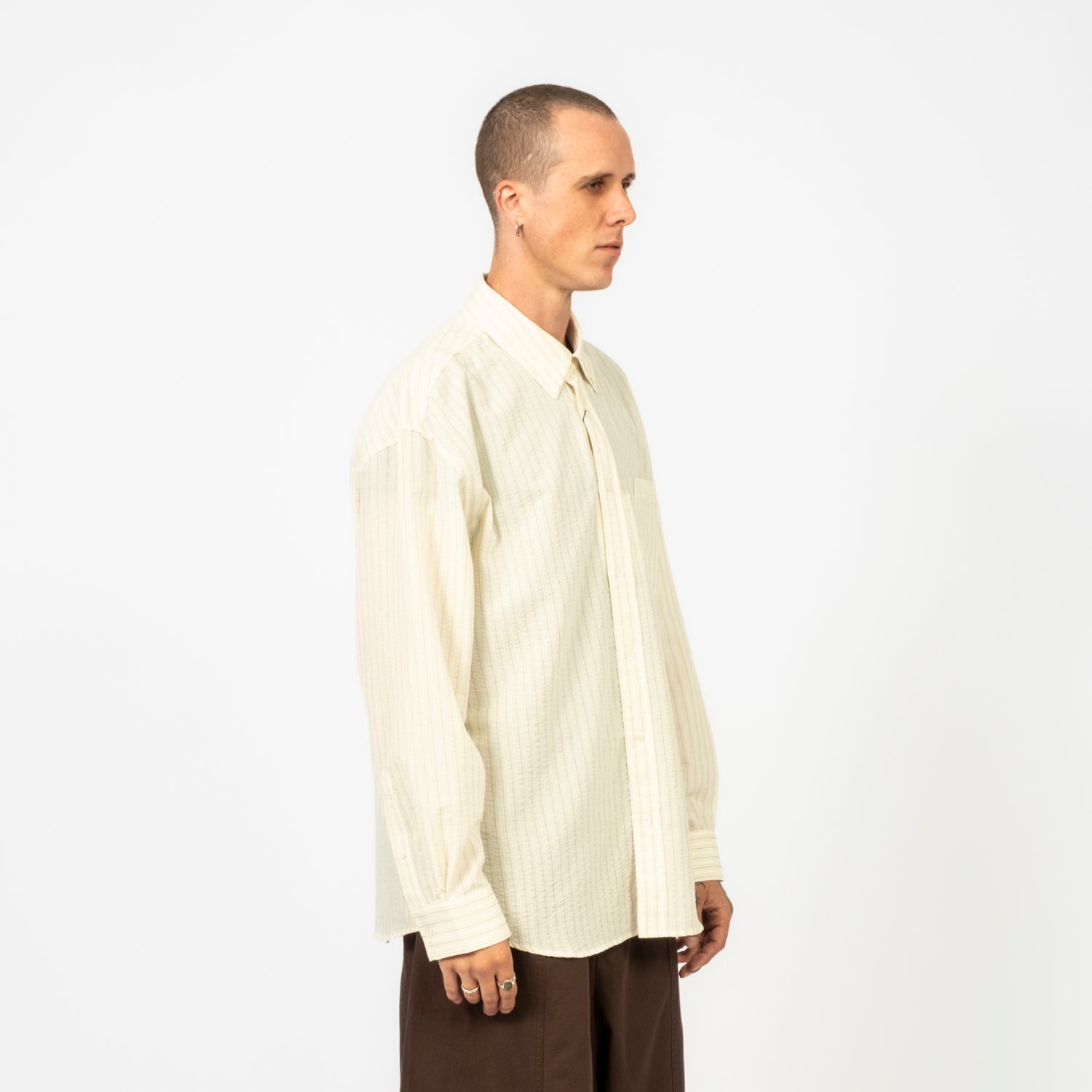 [DUNST] UNISEX CLASSIC STRIPED BD OVERSHIRT _ BEIGE STRIPE