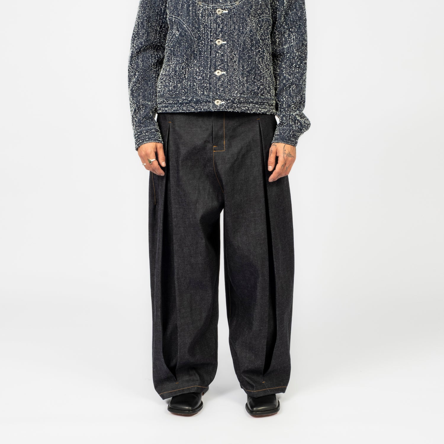 [SAGE NATION] BOX PLEAT TROUSER DENIM _ RAW DENIM