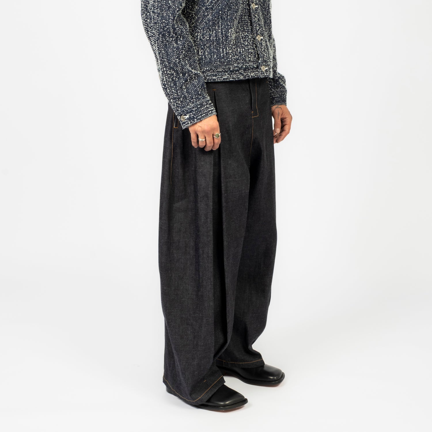 [SAGE NATION] BOX PLEAT TROUSER DENIM _ RAW DENIM