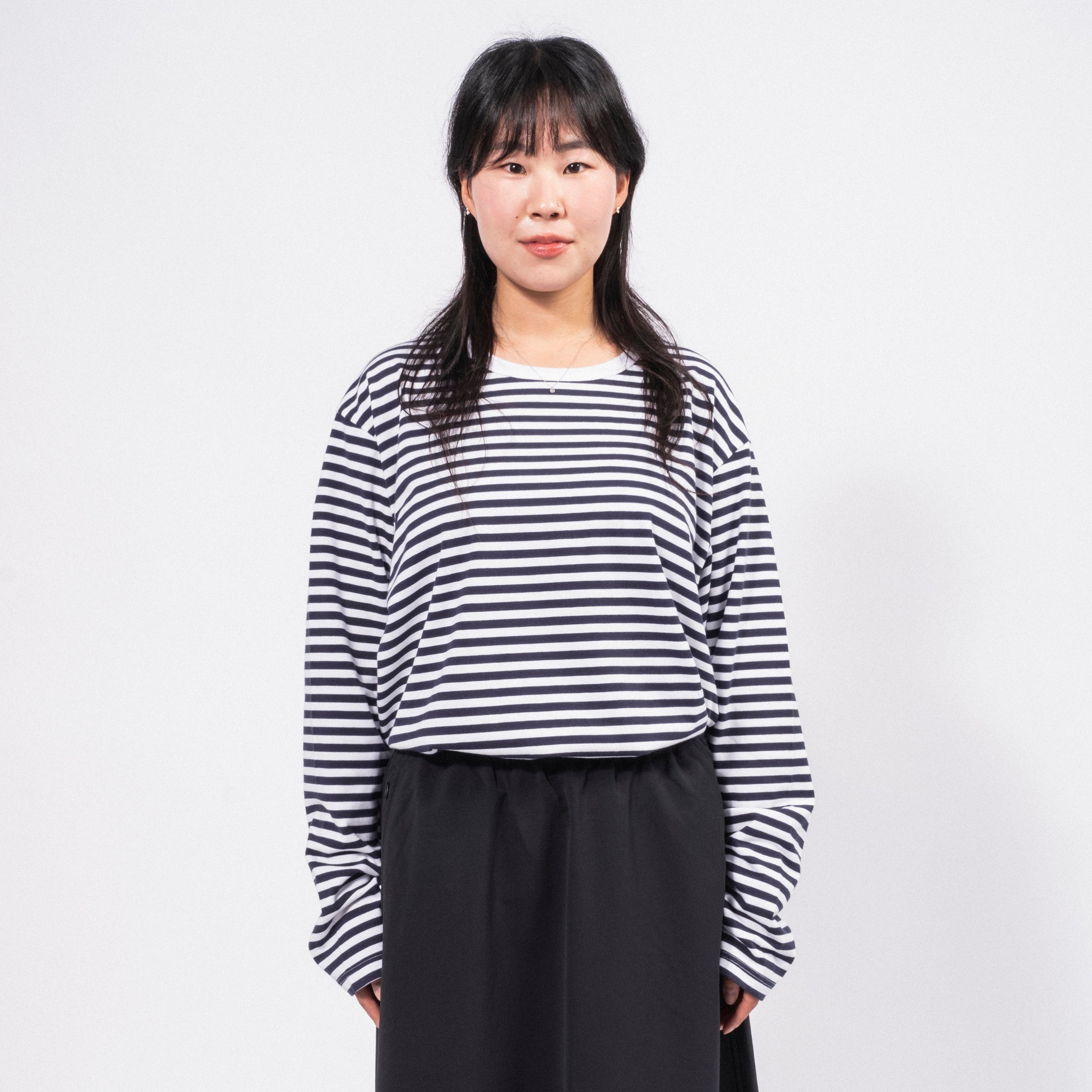 [NANAMICA] COOLMAX STRIPE JERSEY L/S TEE _ NAVY WHITE