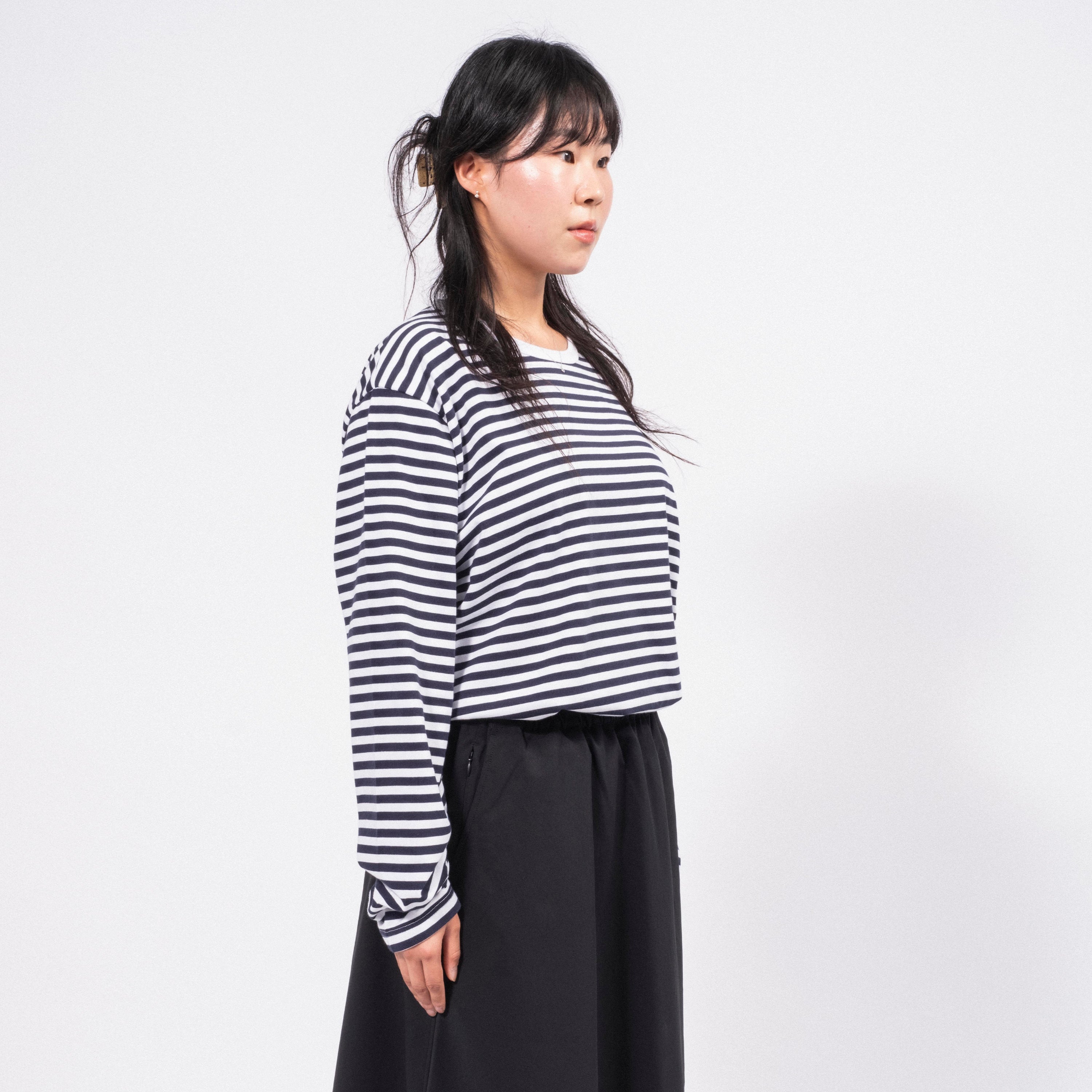 [NANAMICA] COOLMAX STRIPE JERSEY L/S TEE _ NAVY WHITE