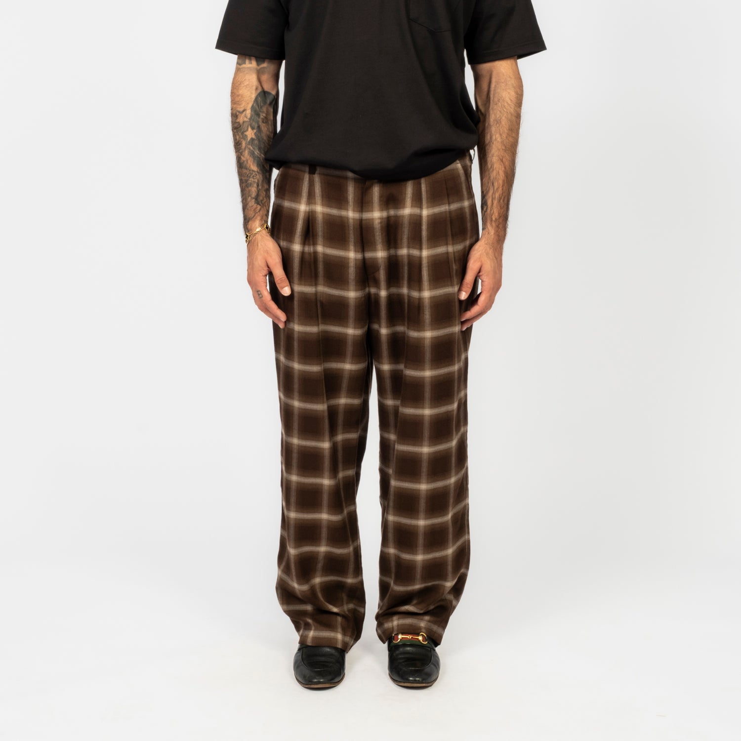 [SSSTEIN] ST.1467 LY/VIS CHECK WIDE EASY TROUSERS _ BROWN OMBRE