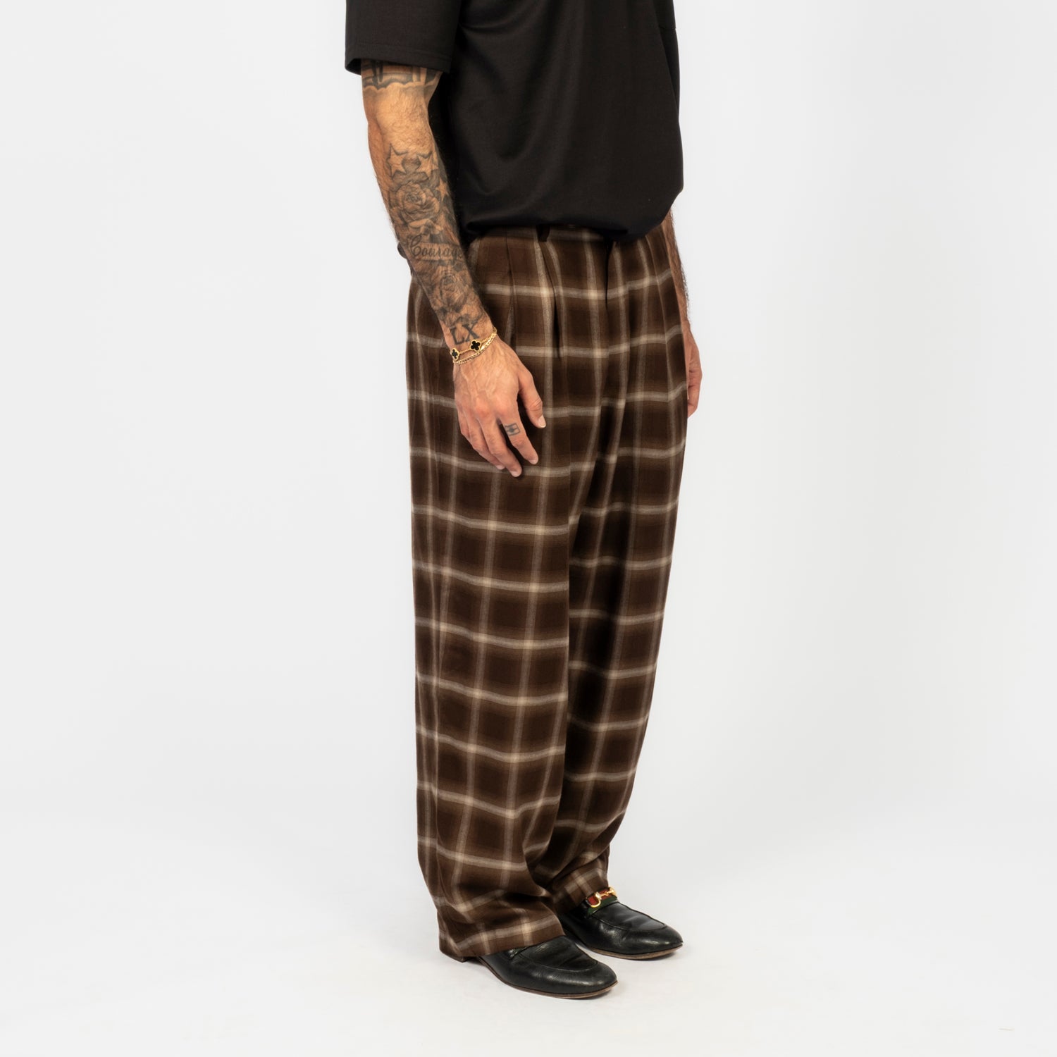 [SSSTEIN] ST.1467 LY/VIS CHECK WIDE EASY TROUSERS _ BROWN OMBRE