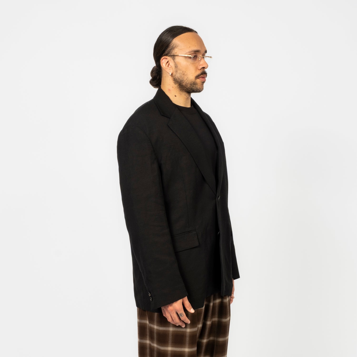 [SSSTEIN] ST.1416 VIS/LI/RA TWILL SINGLE BREASTED BLAZER  _ BLACK